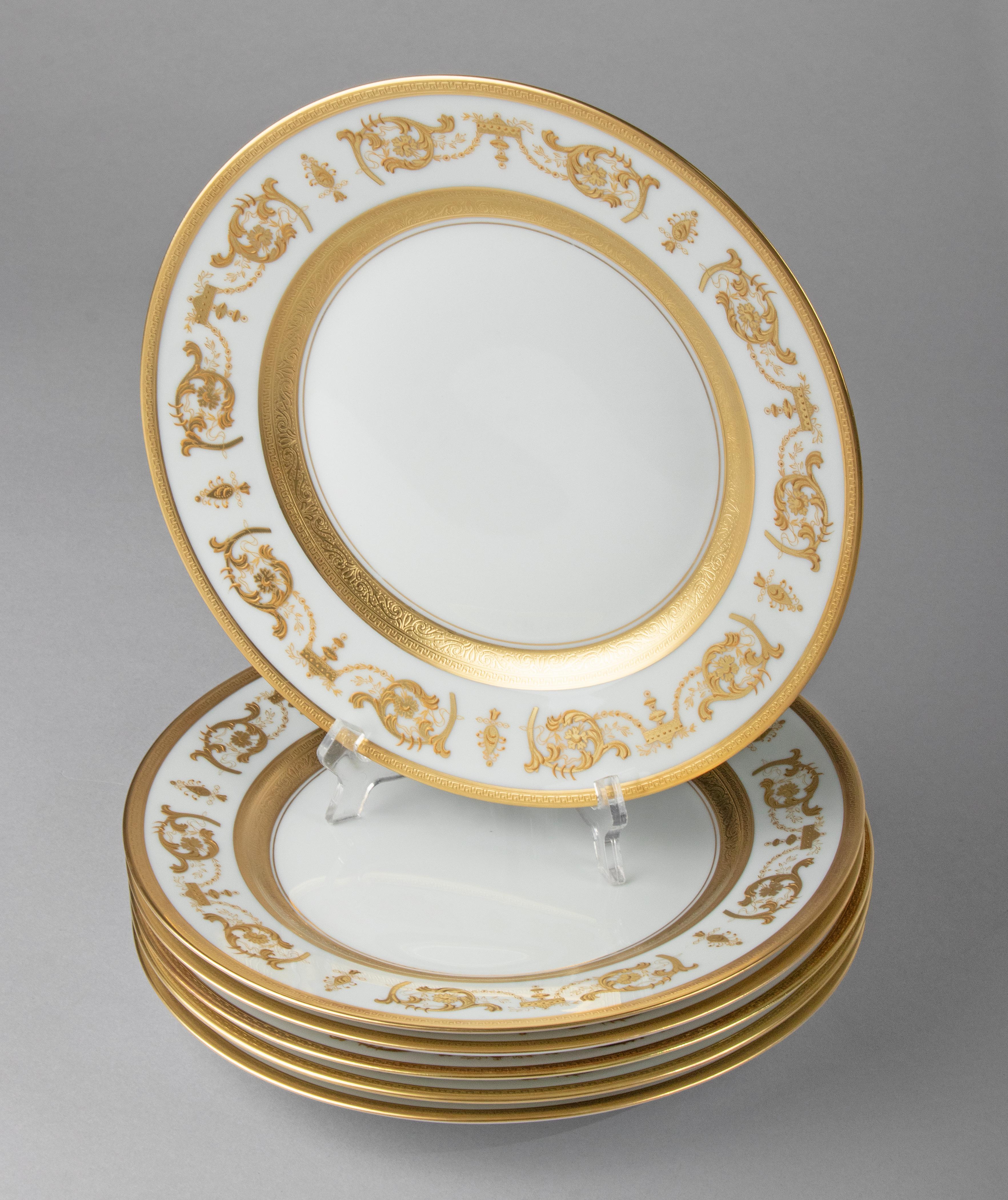 Set of 6 Porcelain Dinner Plates made by Haviland model Impérator Or 7