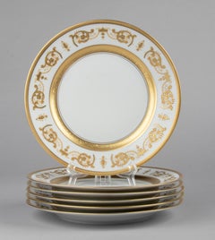 Set of 6 Porcelain Dinner Plates made by Haviland model Impérator Or