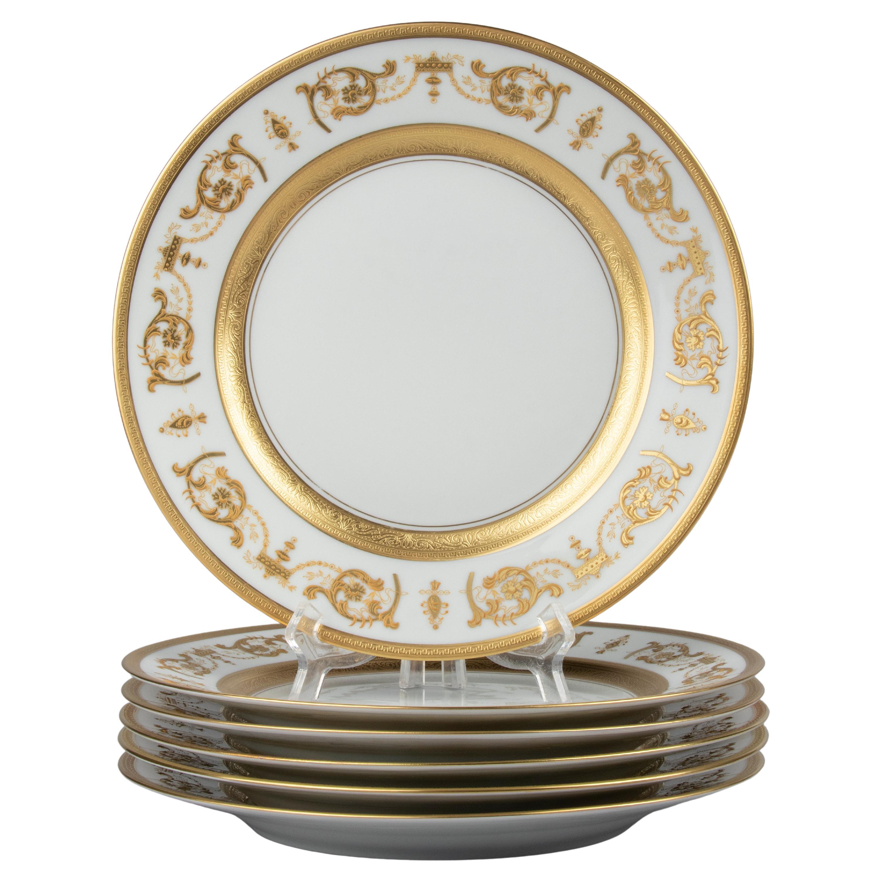 Set of 6 Porcelain Dinner Plates made by Haviland model Impérator Or