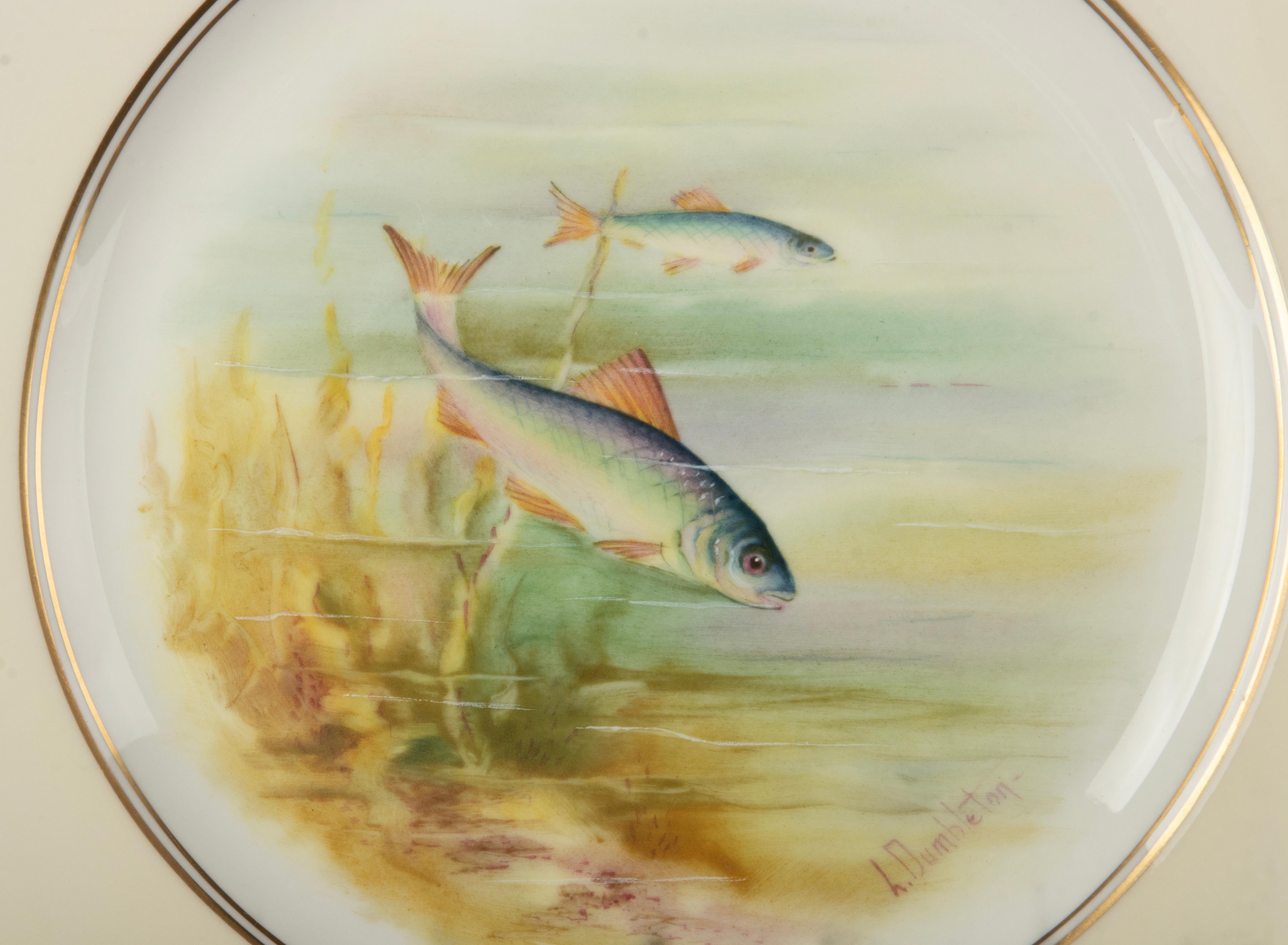 Set of 6 Porcelain Fish Plates - Minton - Hand Painted 11