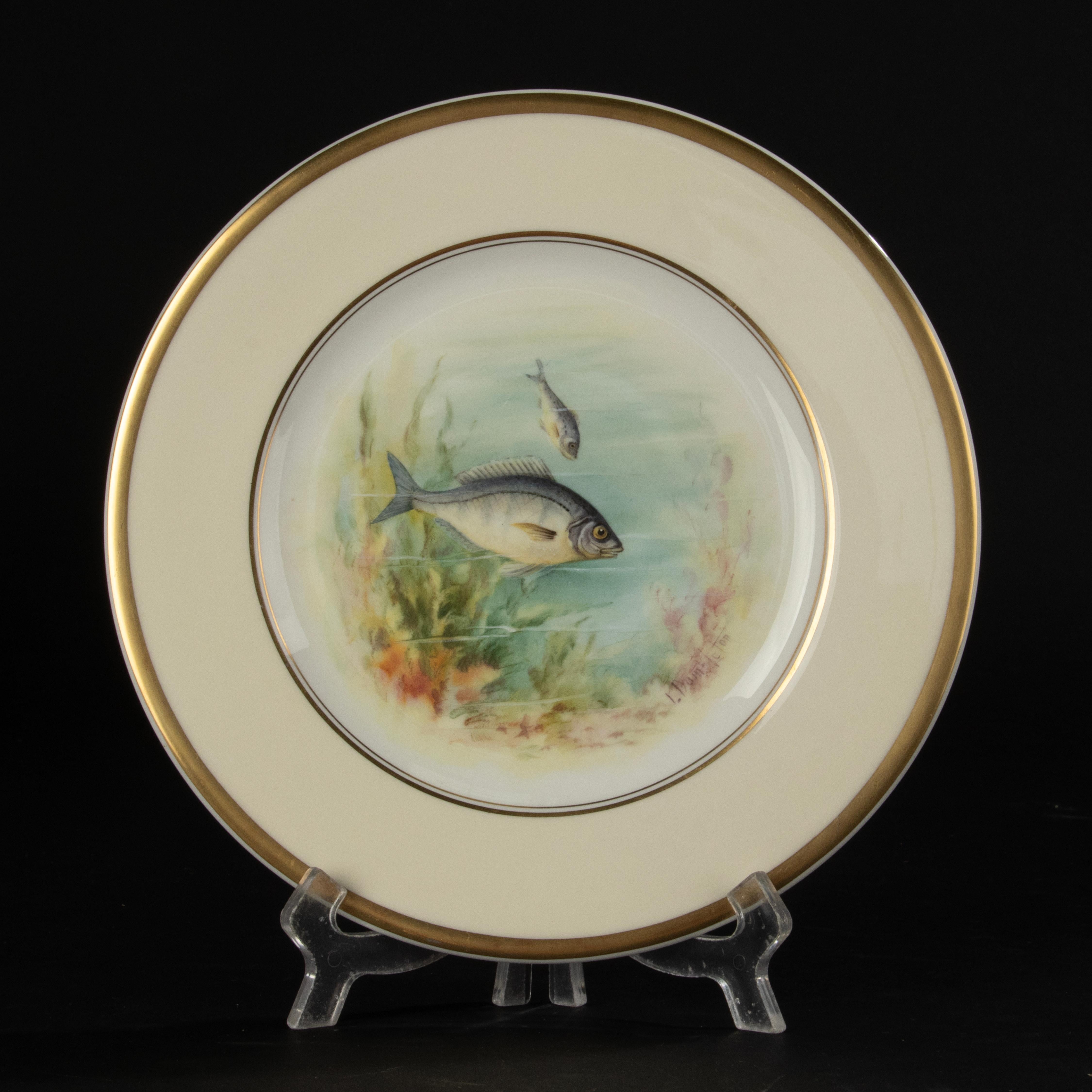 Peint à la main Ensemble de 6 assiettes à poisson en porcelaine - Minton - peintes à la main  en vente