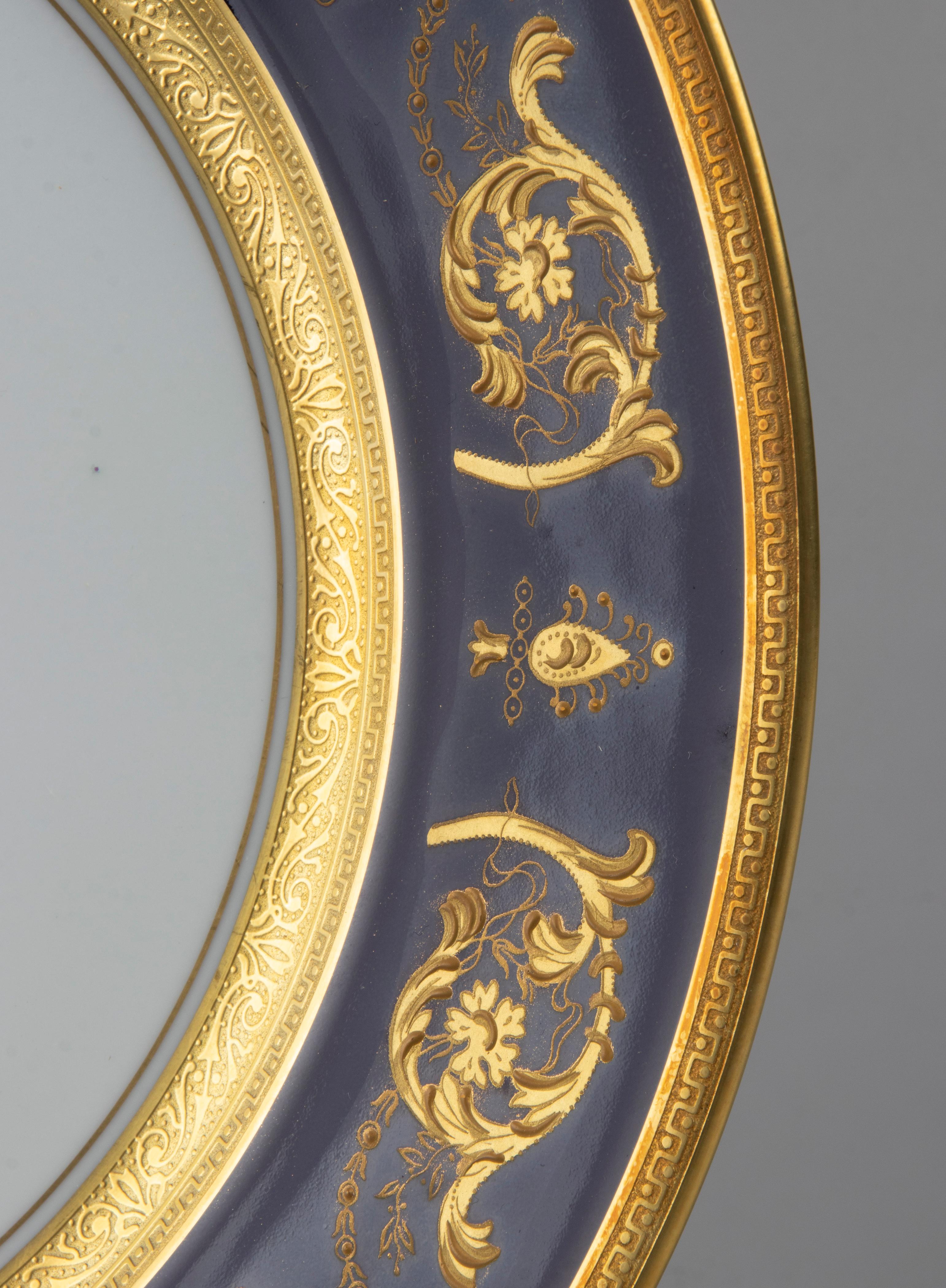 Lot de 6 assiettes plates en porcelaine Haviland Motif Impérator Bleu de Four 4