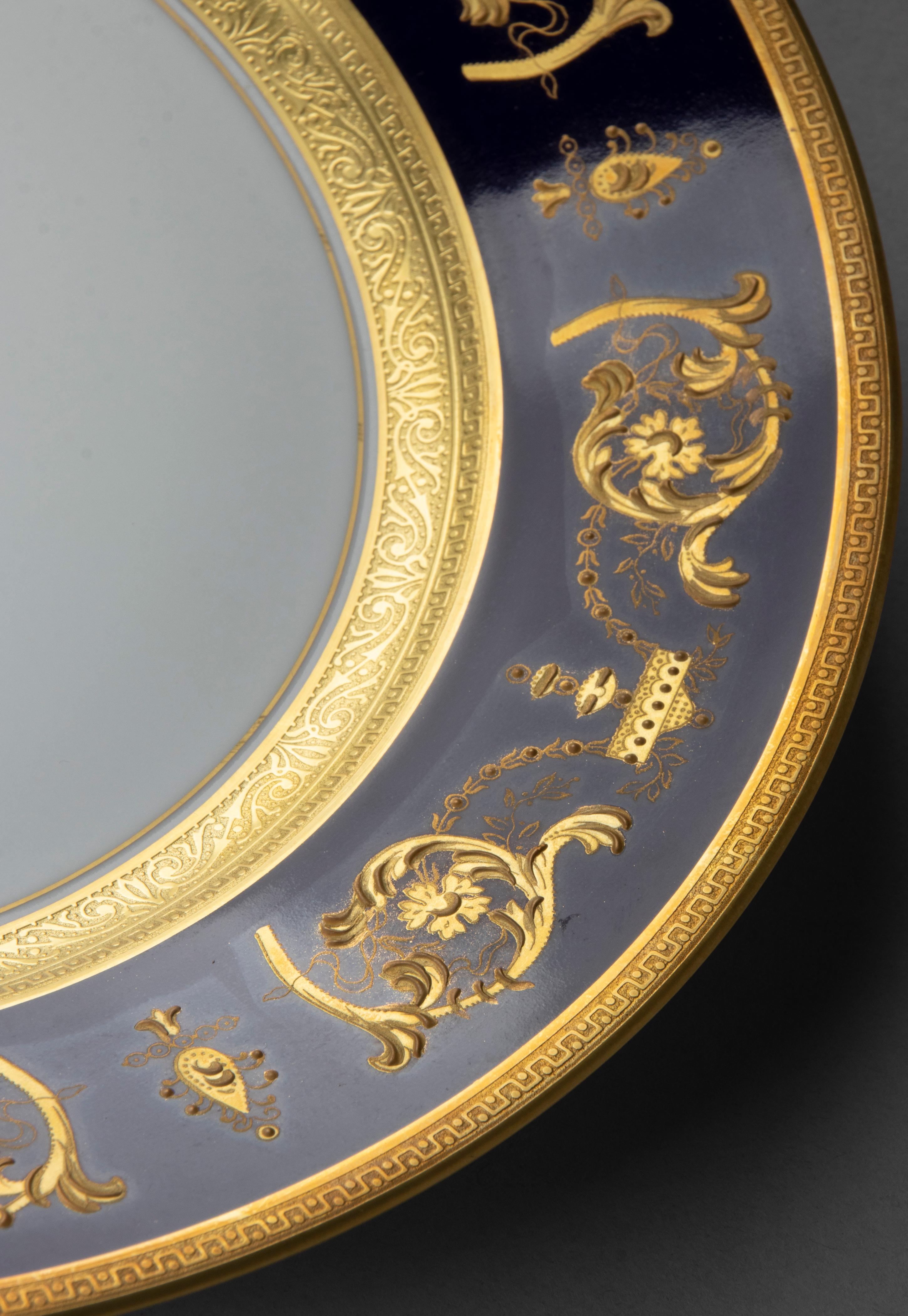 Set of 6 Porcelain Haviland Dinner Plates Pattern Impérator Bleu de Four 6