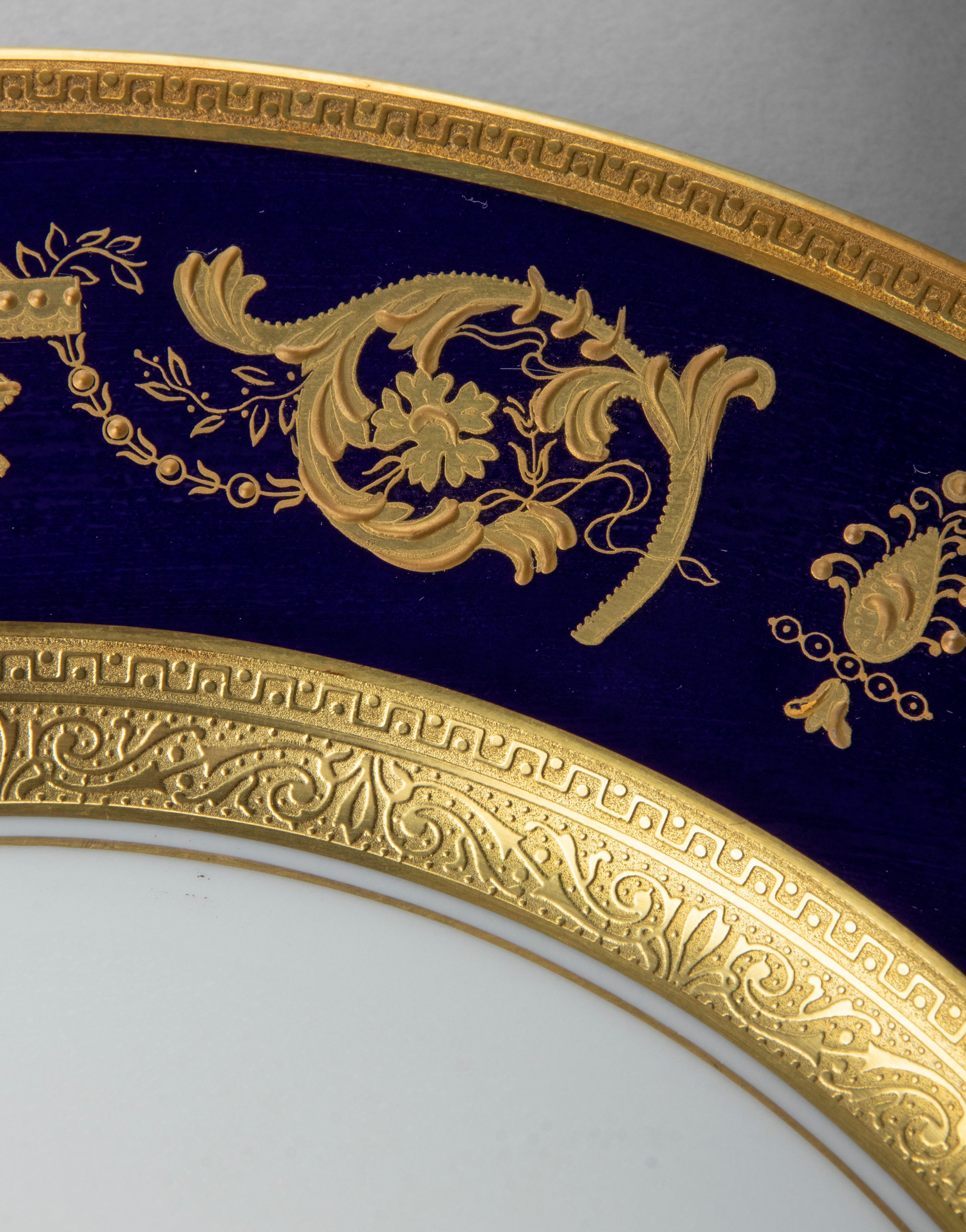 Lot de 6 assiettes plates en porcelaine Haviland Motif Impérator Bleu de Four 10