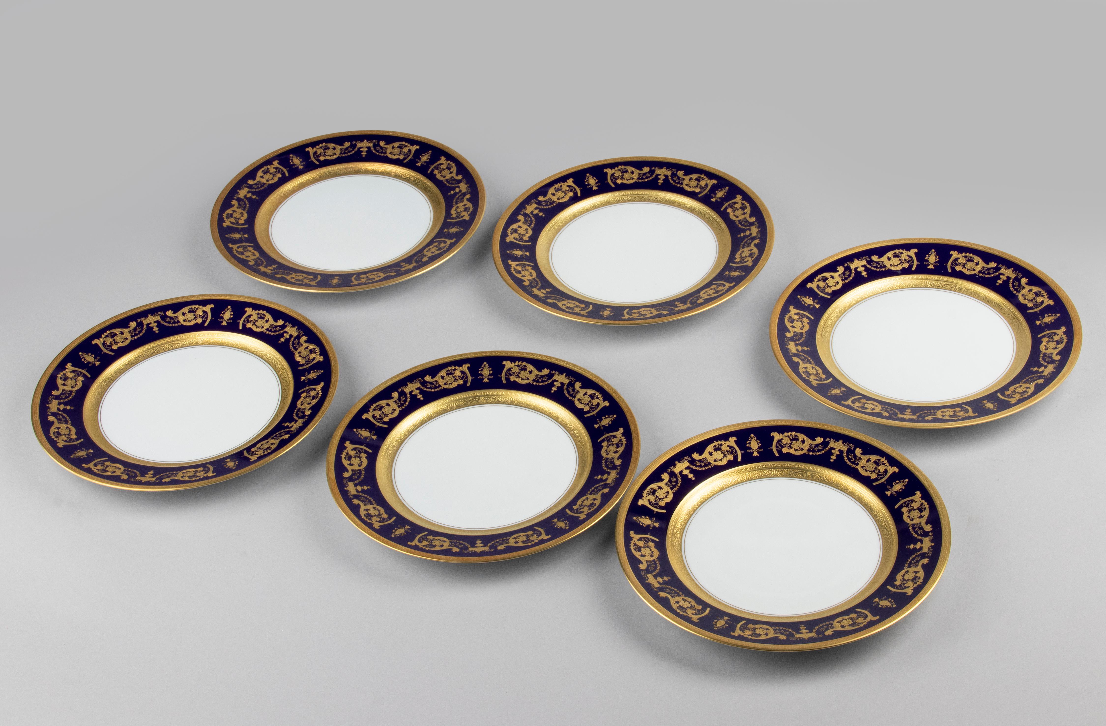 Regency Lot de 6 assiettes plates en porcelaine Haviland Motif Impérator Bleu de Four