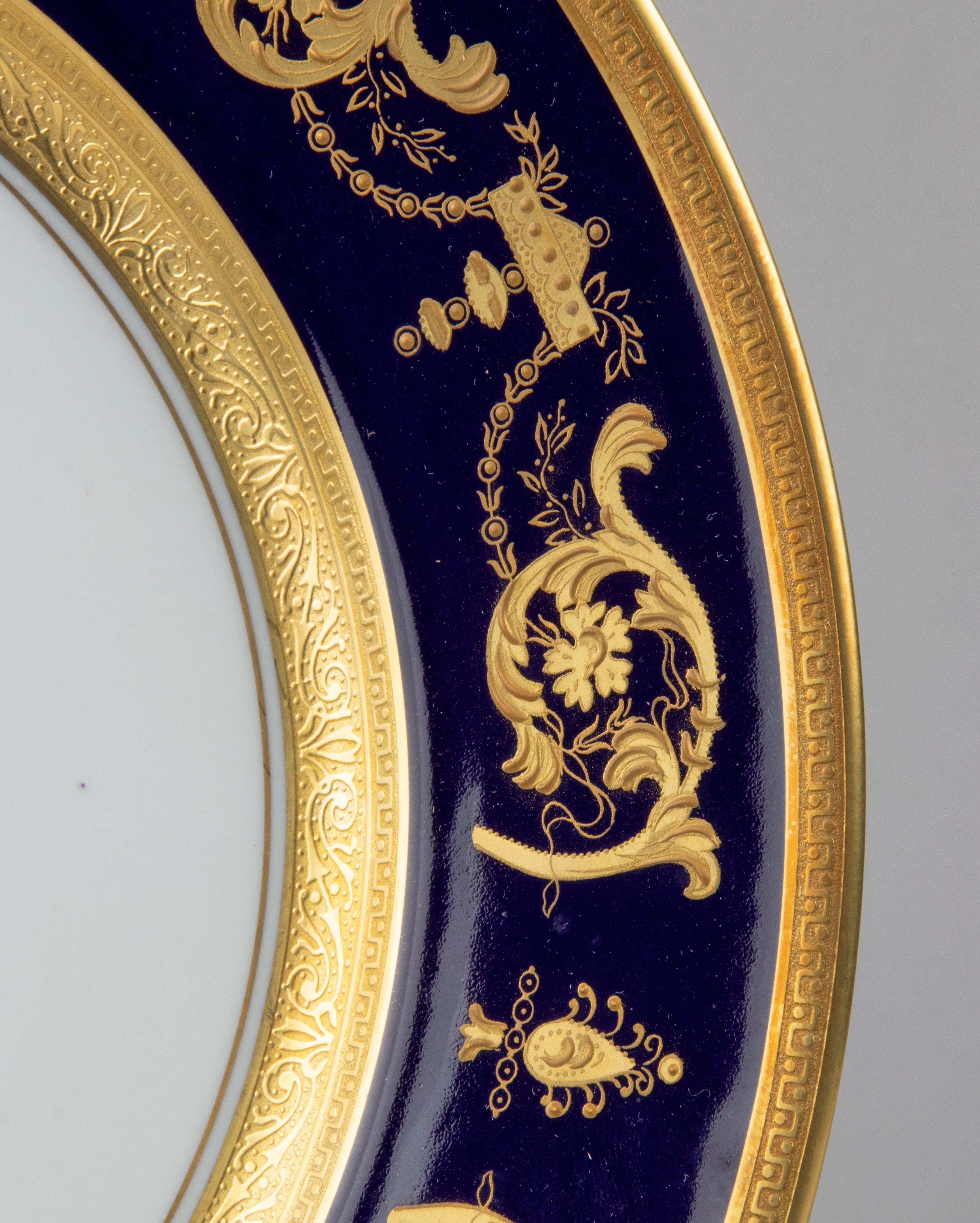 Contemporary Set of 6 Porcelain Haviland Dinner Plates Pattern Impérator Bleu de Four