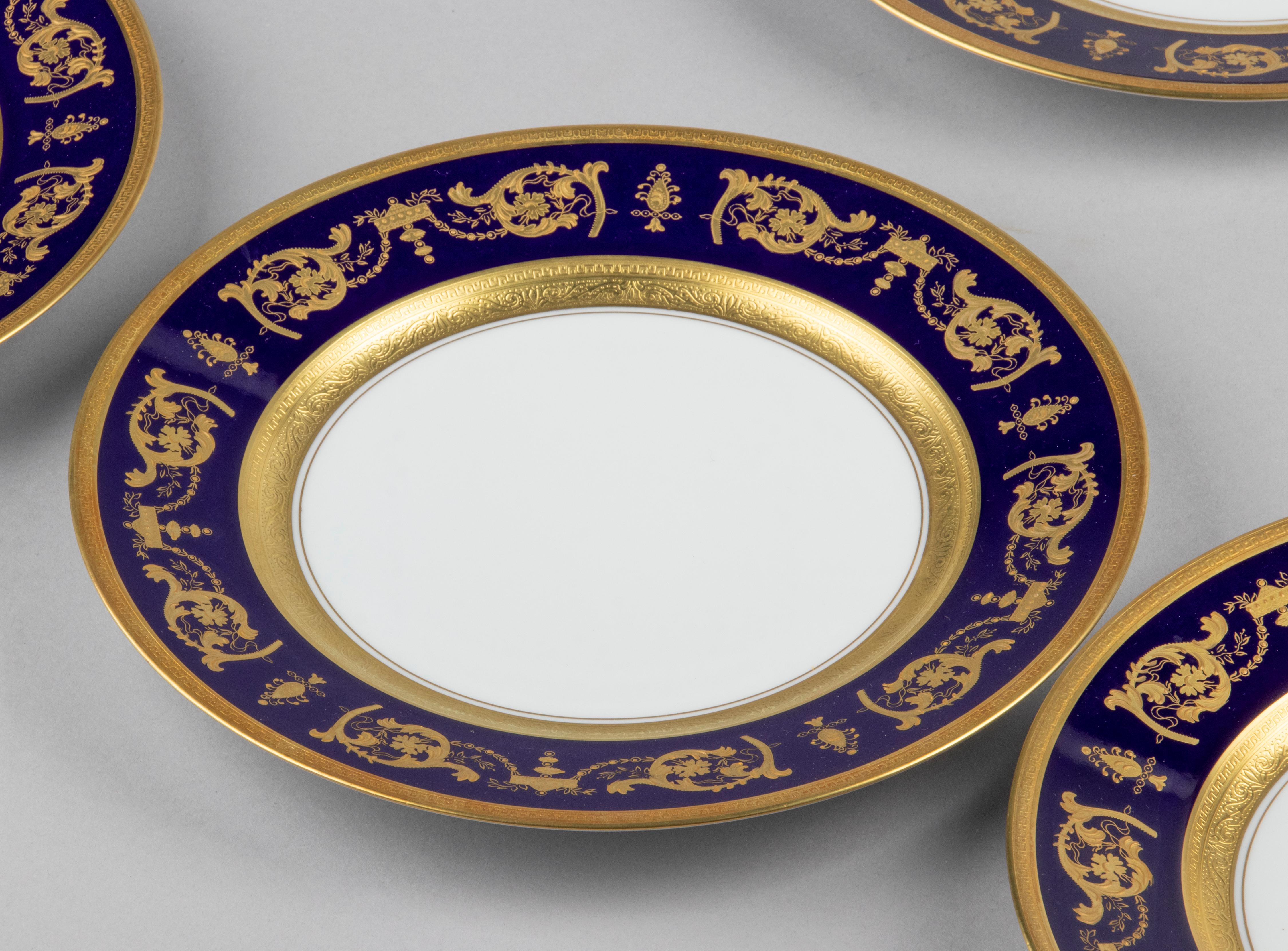 Set of 6 Porcelain Haviland Dinner Plates Pattern Impérator Bleu de Four 1