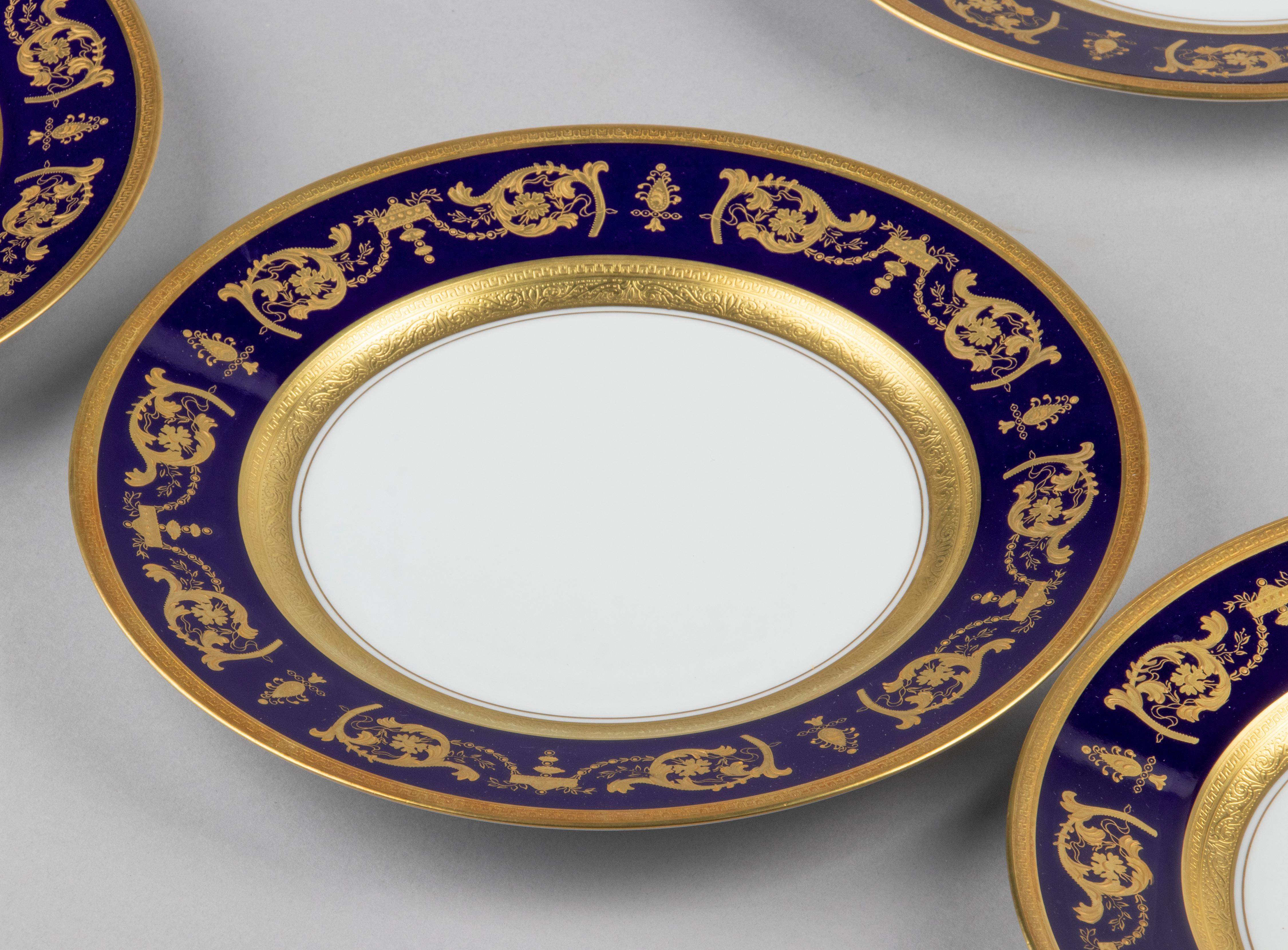 Lot de 6 assiettes plates en porcelaine Haviland Motif Impérator Bleu de Four 1