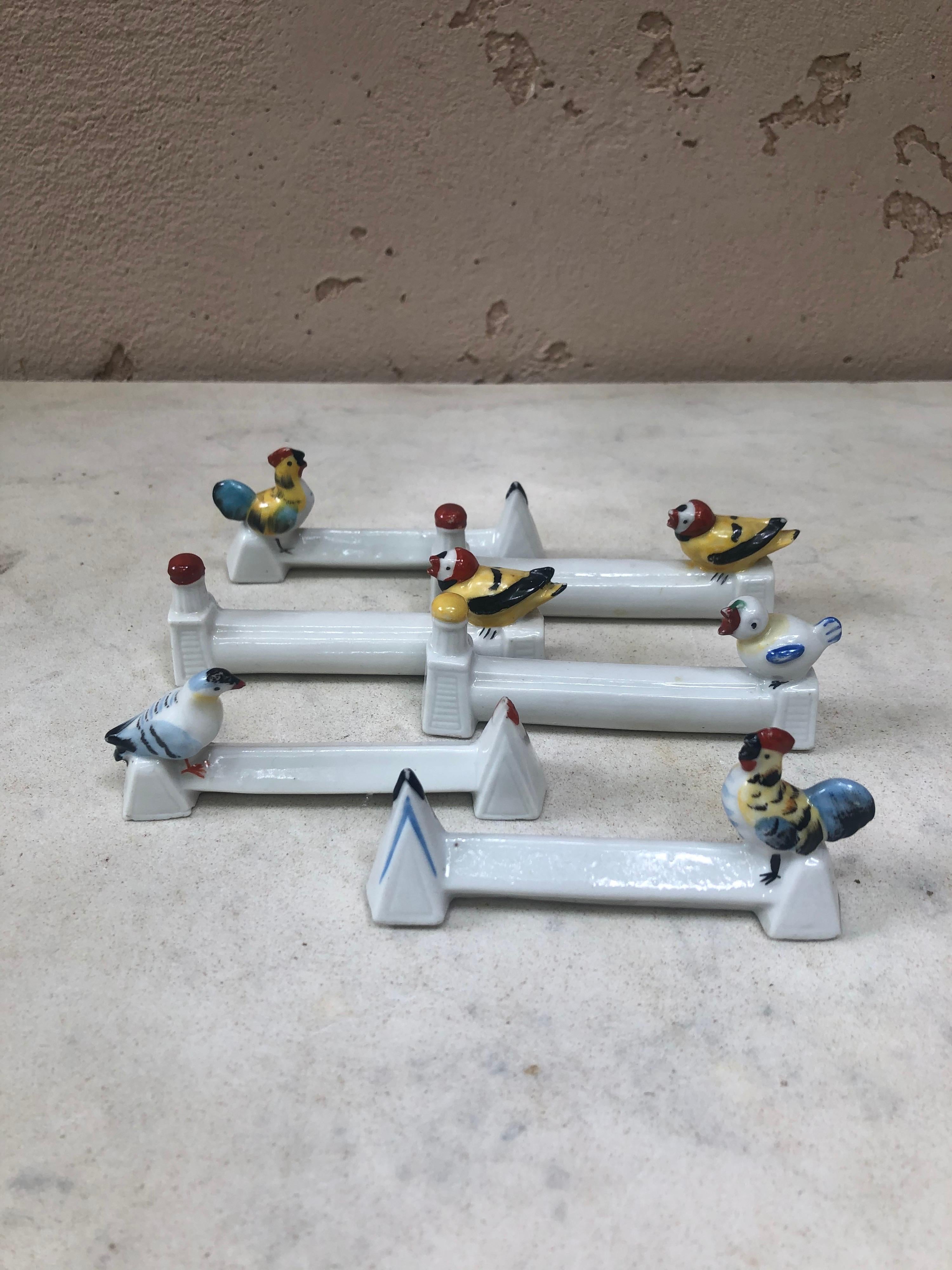 Rustic Set of 6 Porcelain Knife Rest with Birds, circa 1930