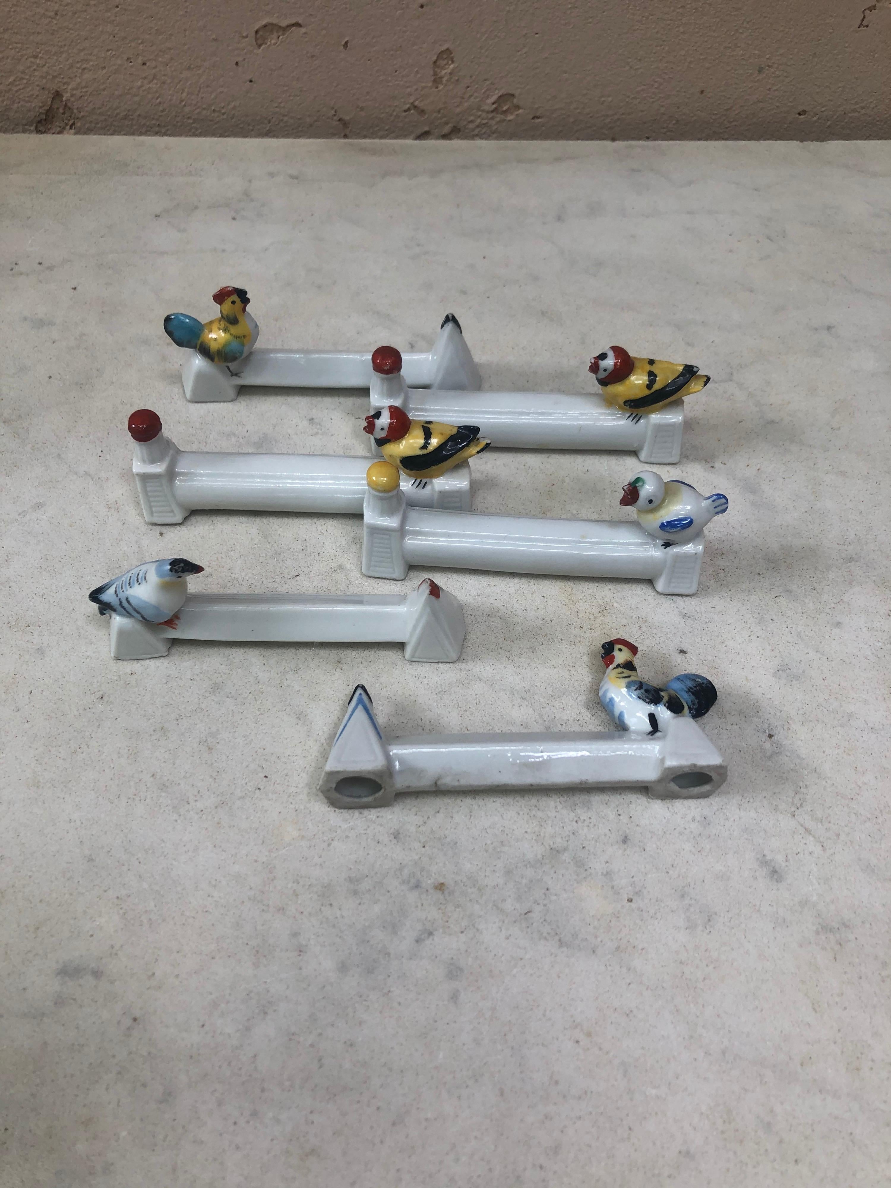 Set of 6 Porcelain Knife Rest with Birds, circa 1930 In Good Condition In Austin, TX