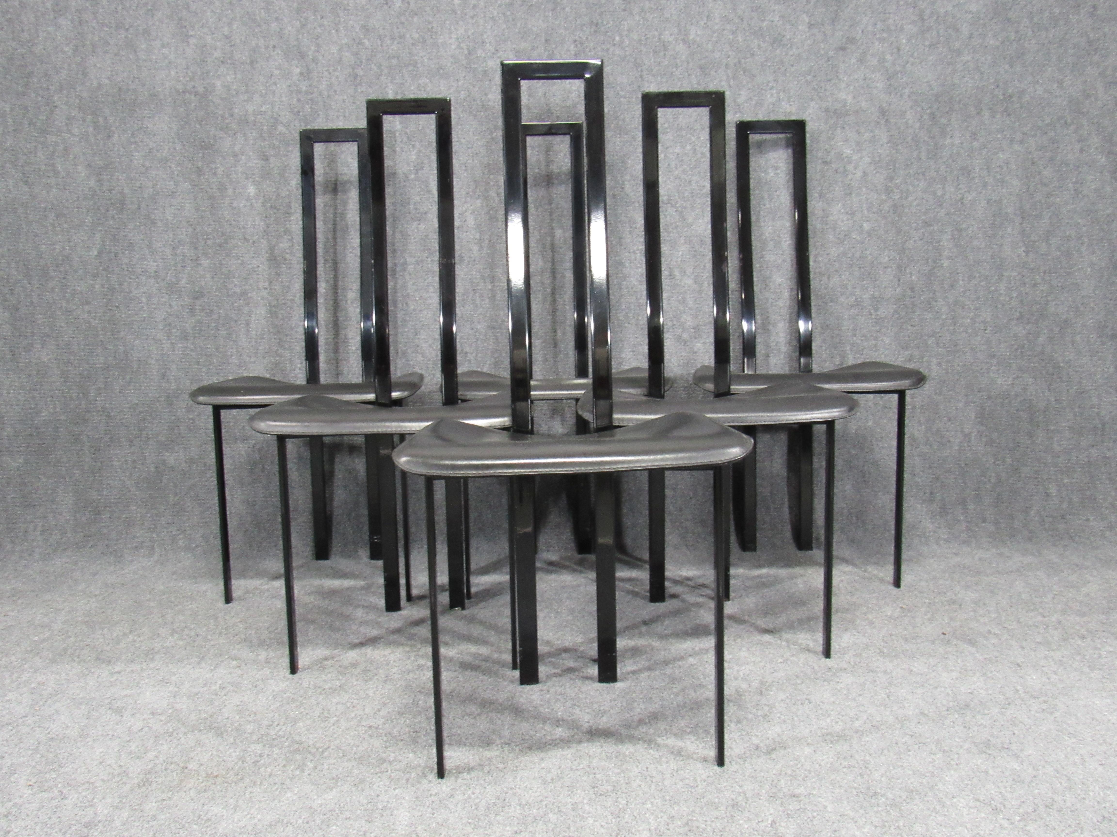 Post-Modern Set of 6 Postmodern Black Metal and Leather Dining Chairs by Cattelan Italia