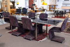 Set of 6 Post Modern DIA Purple Abstract Fabric Cantilever Rolling Dining Chairs