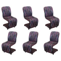 Vintage Set of 6 Post Modern DIA Purple Abstract Fabric Cantilever Rolling Dining Chairs
