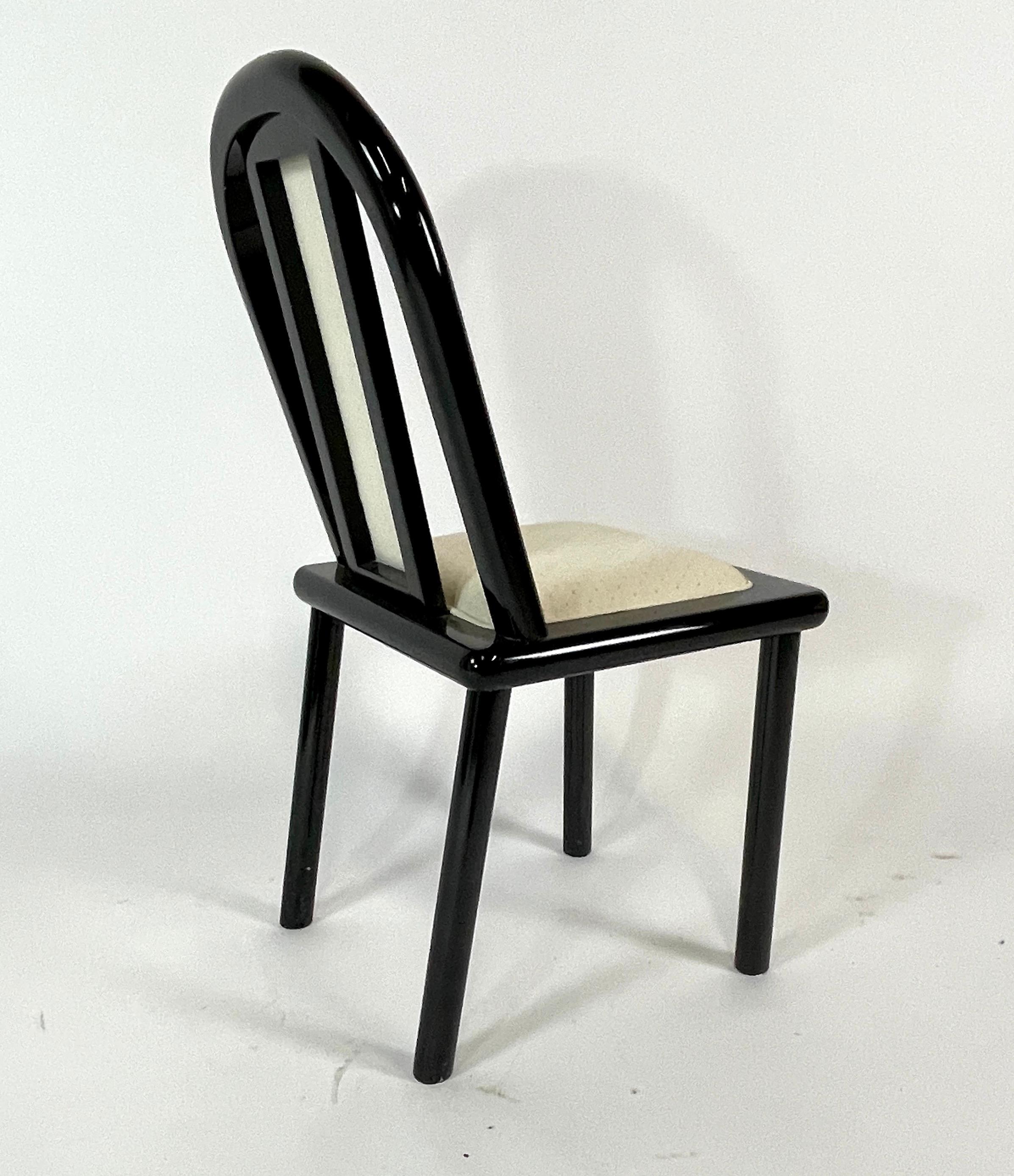 Post-Modern Set of 4 Postmodern Italian Black Lacquered Dining Chairs from Maurice Villency