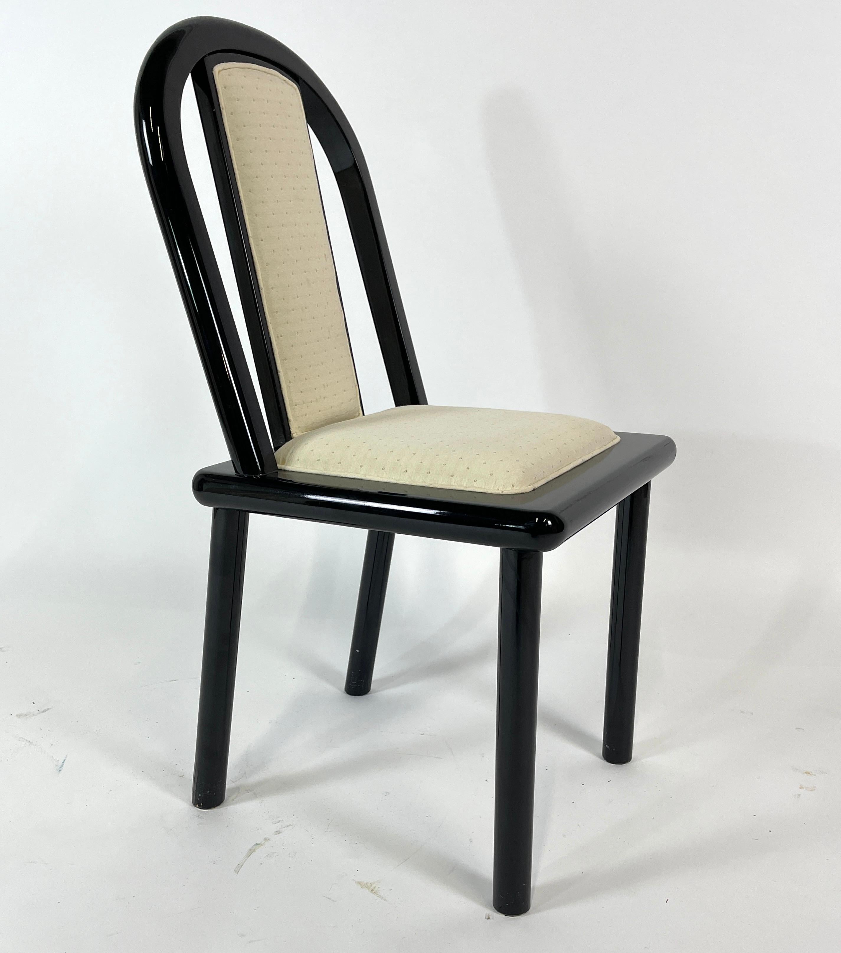 Upholstery Set of 4 Postmodern Italian Black Lacquered Dining Chairs from Maurice Villency