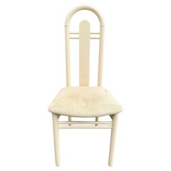 Set of 6 Post Modern tan gloss Lacquer curved dining chairs made in Italy