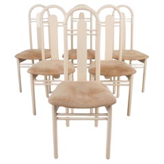 Set of 6 Post Modern tan gloss Lacquer curved dining chairs made in Italy