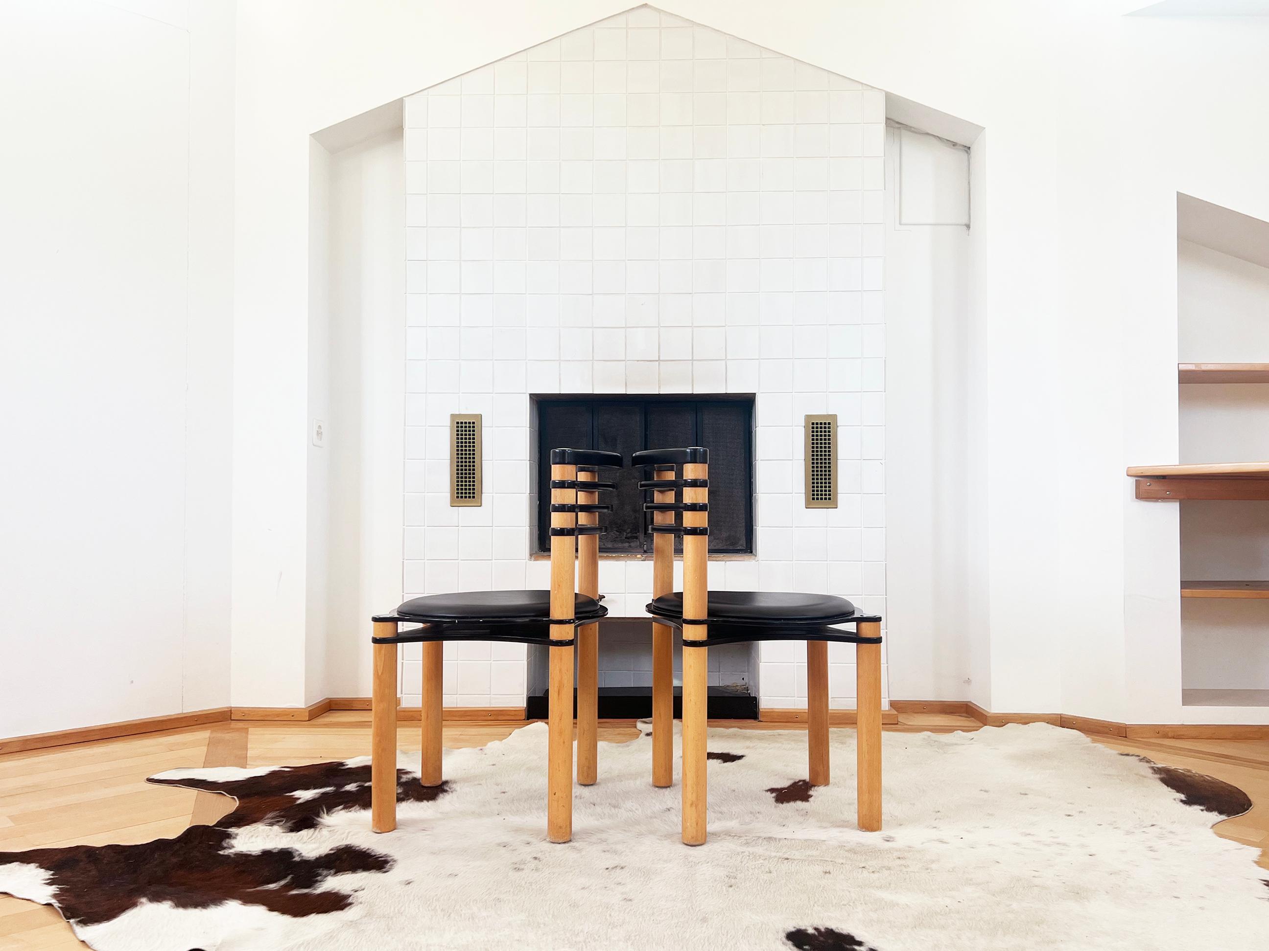 Set of 6 Postmodern Black and Wood Chairs by Kurt Thut for Dietiker, 1980s For Sale 3