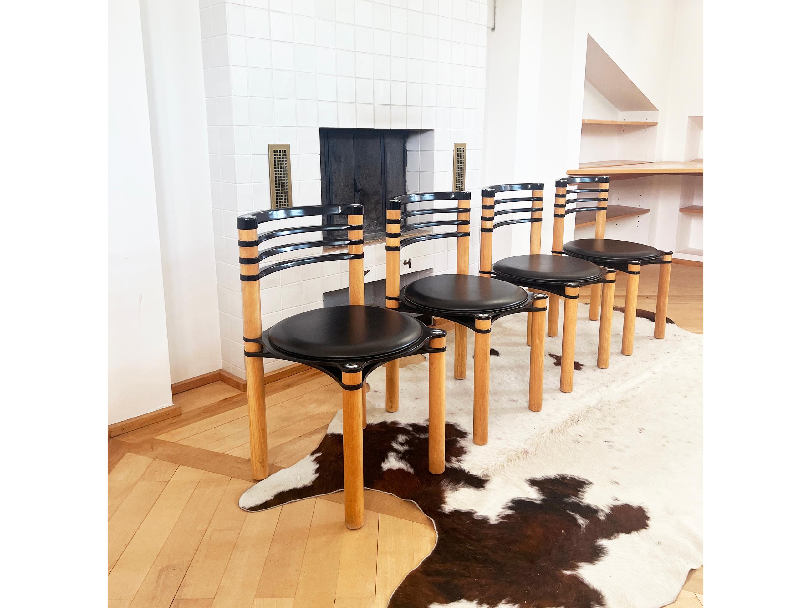 Late 20th Century Set of 6 Postmodern Black and Wood Chairs by Kurt Thut for Dietiker, 1980s For Sale