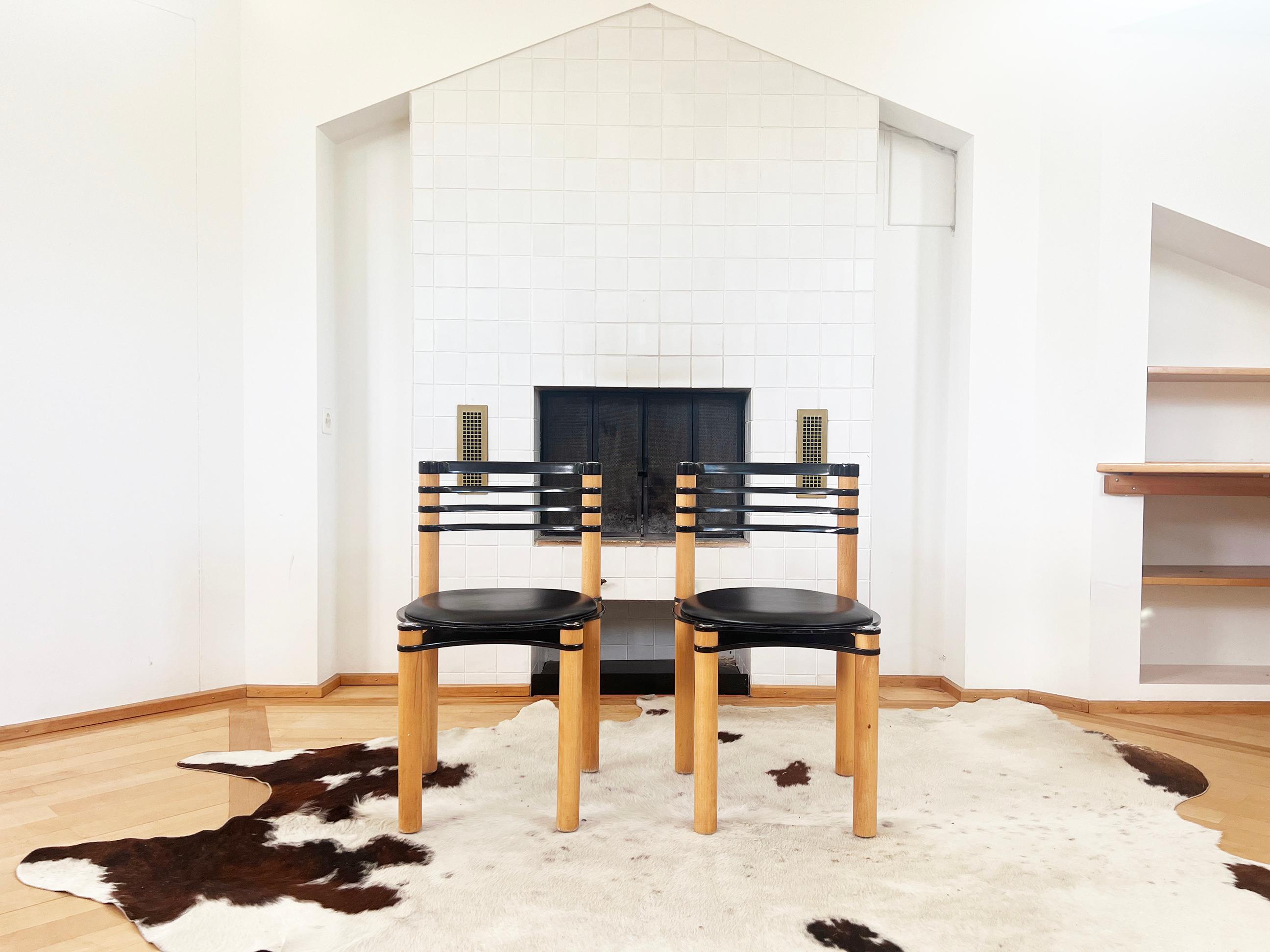 Metal Set of 6 Postmodern Black and Wood Chairs by Kurt Thut for Dietiker, 1980s For Sale