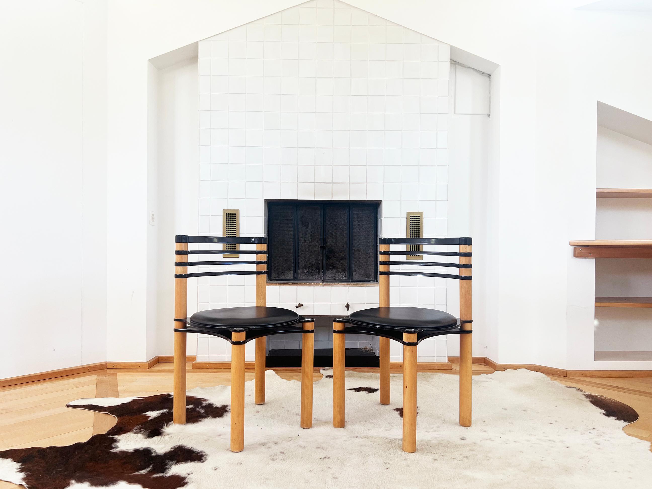 Set of 6 Postmodern Black and Wood Chairs by Kurt Thut for Dietiker, 1980s For Sale 1