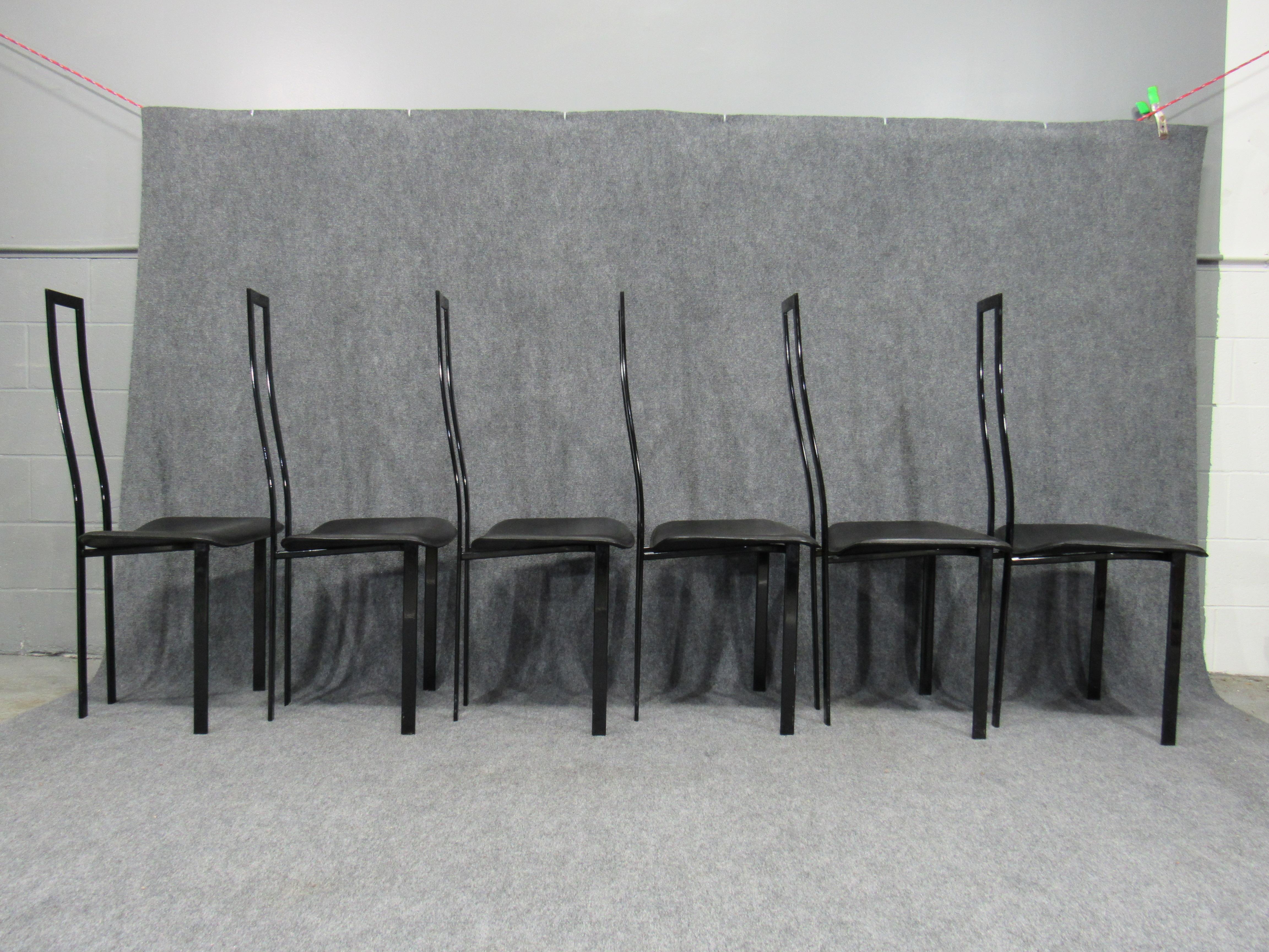 Set of 6 Postmodern Black Metal and Leather Dining Chairs by Cattelan Italia For Sale 5