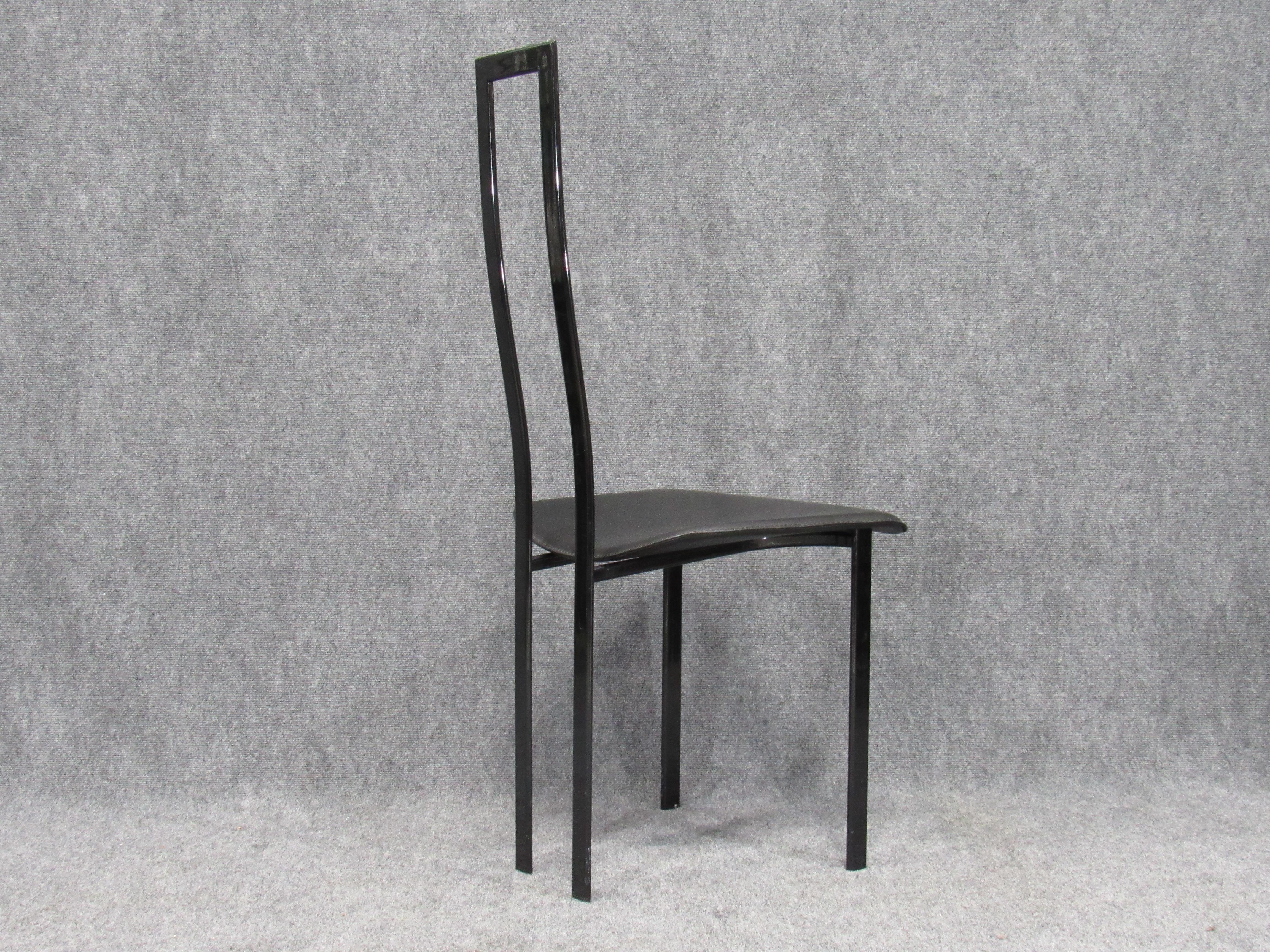 Italian Set of 6 Postmodern Black Metal and Leather Dining Chairs by Cattelan Italia For Sale