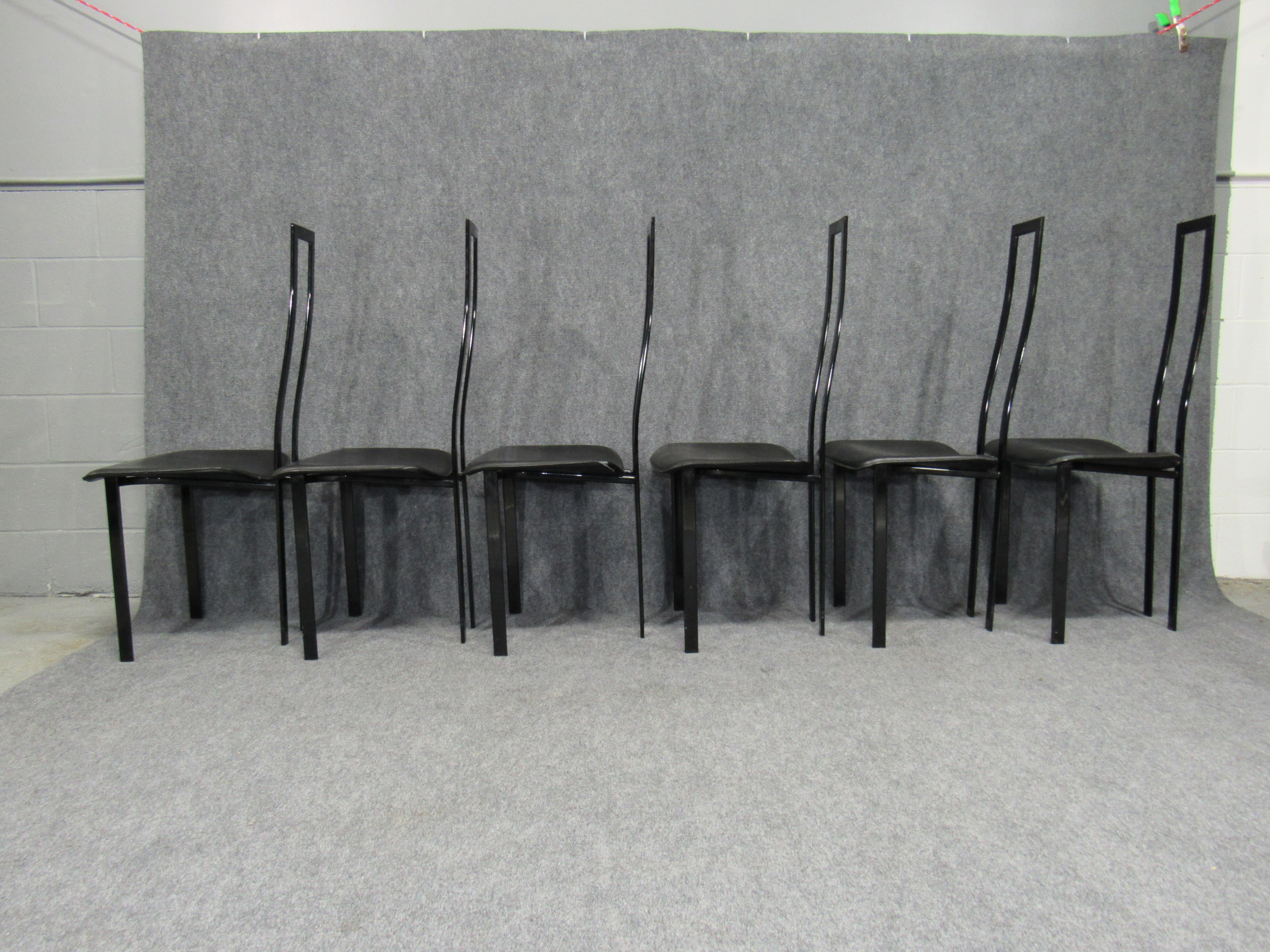 Late 20th Century Set of 6 Postmodern Black Metal and Leather Dining Chairs by Cattelan Italia