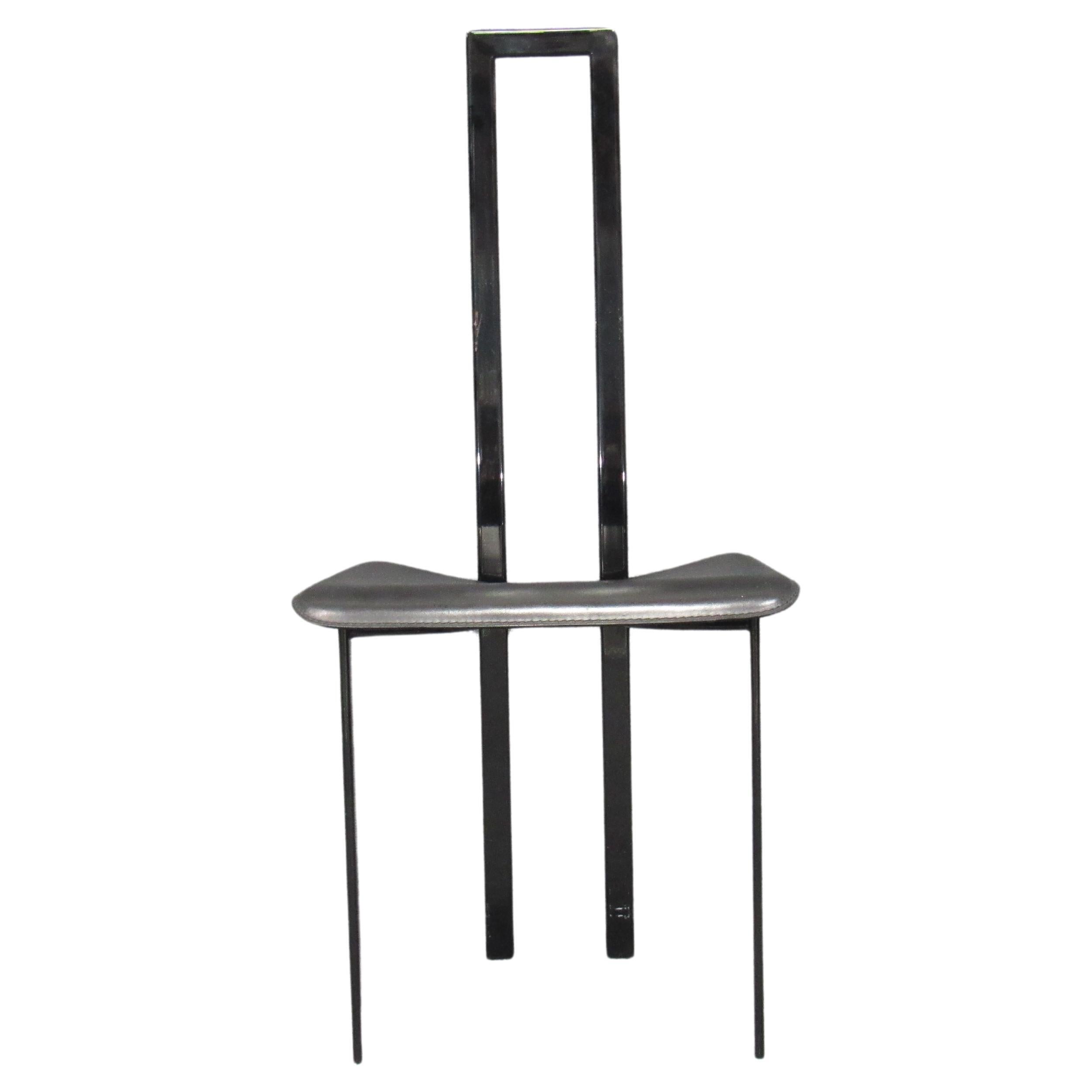 Satz von 6 postmodernen Esszimmerstühlen aus schwarzem Metall und Leder von Cattelan Italia