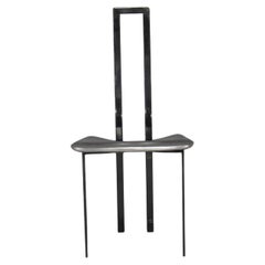 Vintage Set of 6 Postmodern Black Metal and Leather Dining Chairs by Cattelan Italia