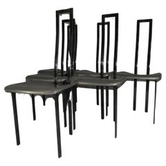 Juego de 6 sillas de comedor postmodernas de metal y cuero negro by Cattelan Italia