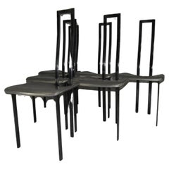 Ensemble de 6 chaises de salle à manger postmodernes en métal et cuir noir par Cattelan Italia