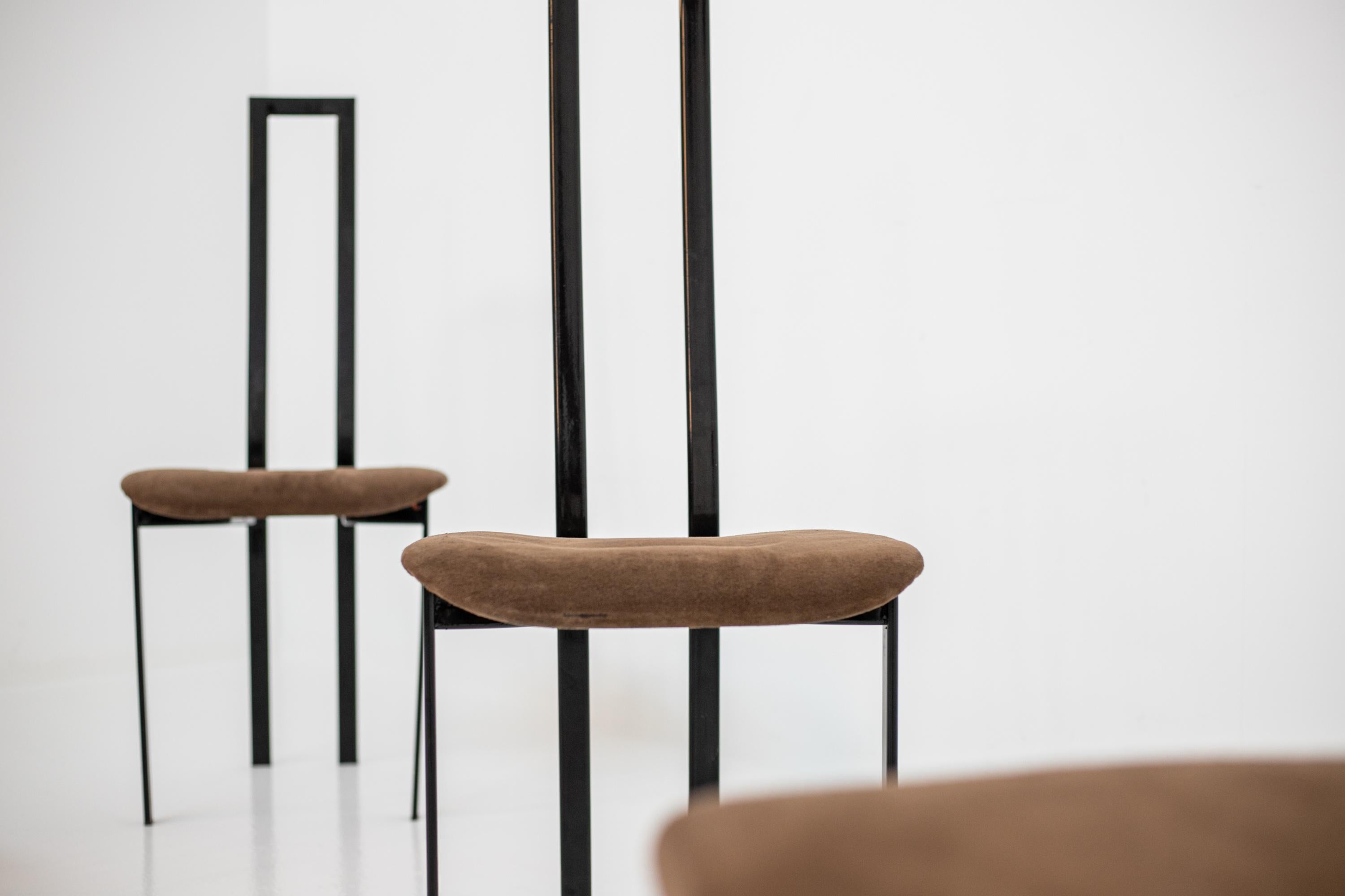 Steel Set of 6 Postmodern Black Metal and Velluto Dining Chairs by Cattelan Italia