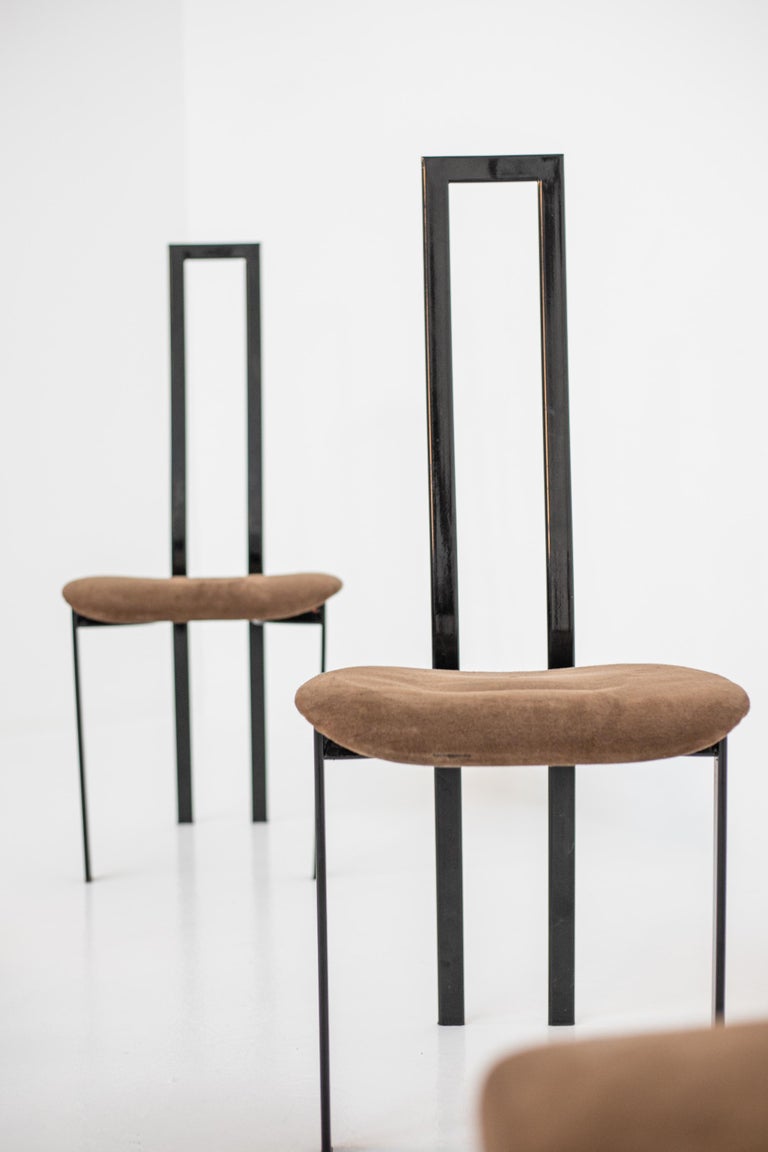 Set of 6 Postmodern Black Metal and Velluto Dining Chairs by Cattelan Italia For Sale 5