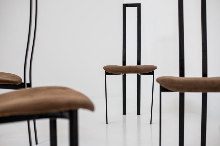 Set of 6 Postmodern Black Metal and Velluto Dining Chairs by Cattelan Italia For Sale 8