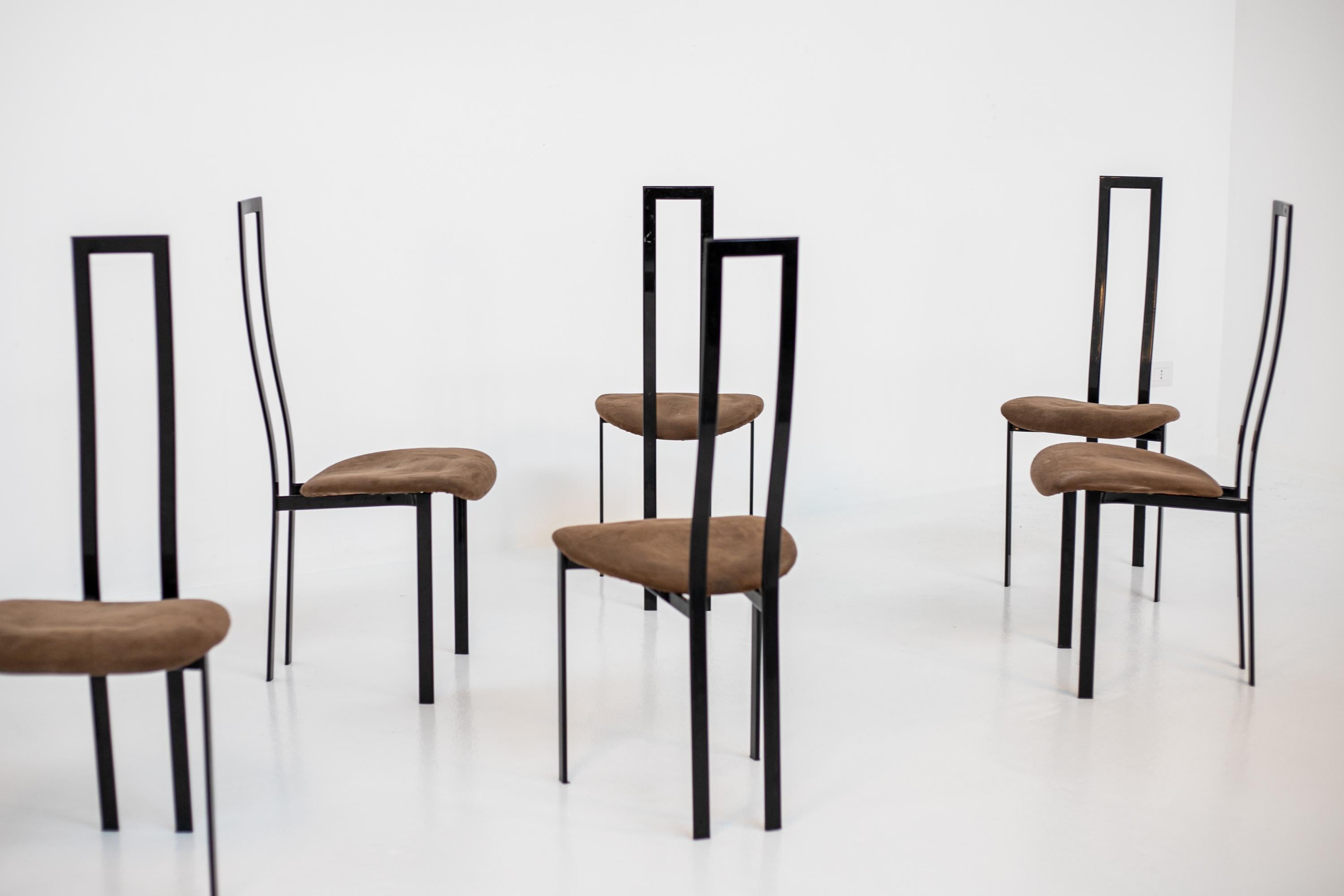 Set of 6 Postmodern Black Metal and Velluto Dining Chairs by Cattelan Italia 9
