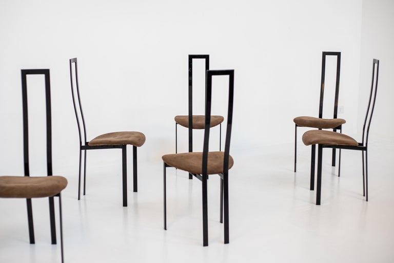 Set of 6 Postmodern Black Metal and Velluto Dining Chairs by Cattelan Italia For Sale 12