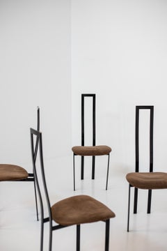 Set of 6 Postmodern Black Metal and Velluto Dining Chairs by Cattelan Italia