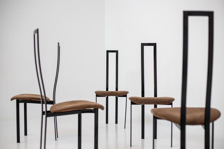 Italian Set of 6 Postmodern Black Metal and Velluto Dining Chairs by Cattelan Italia For Sale