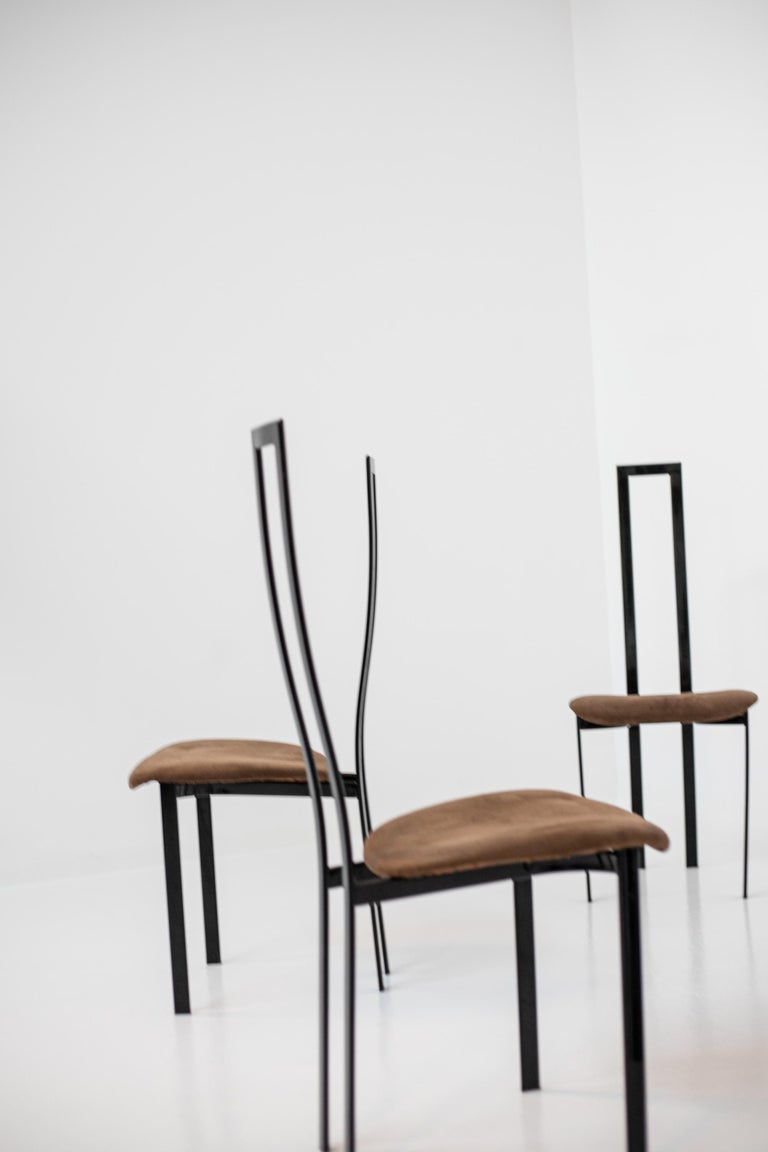 Set of 6 Postmodern Black Metal and Velluto Dining Chairs by Cattelan Italia In Good Condition For Sale In Milano, IT