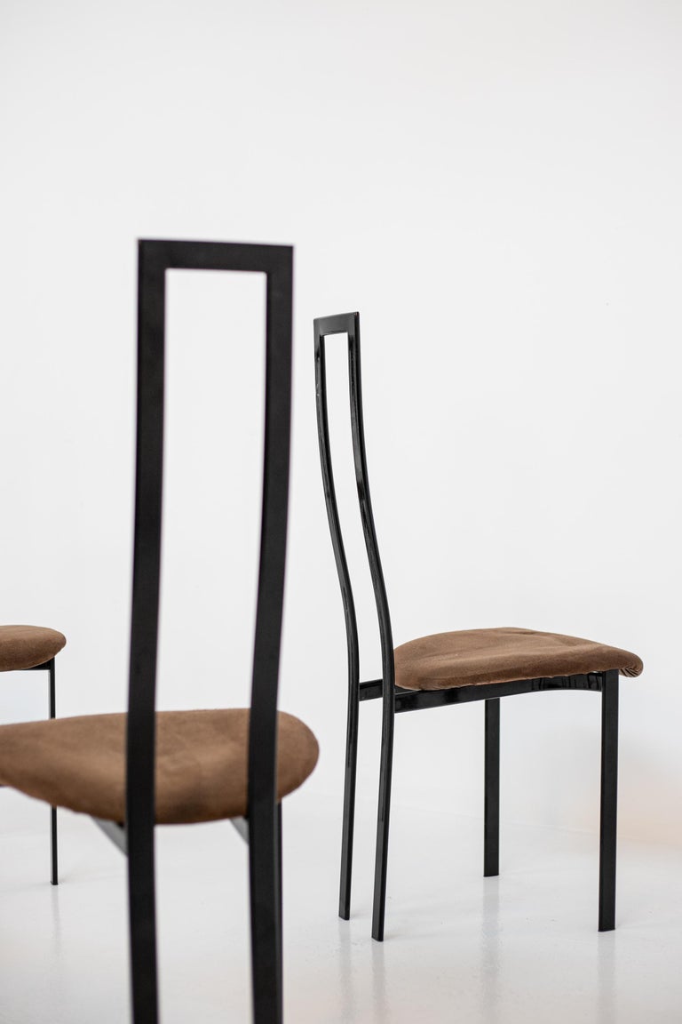 Late 20th Century Set of 6 Postmodern Black Metal and Velluto Dining Chairs by Cattelan Italia For Sale
