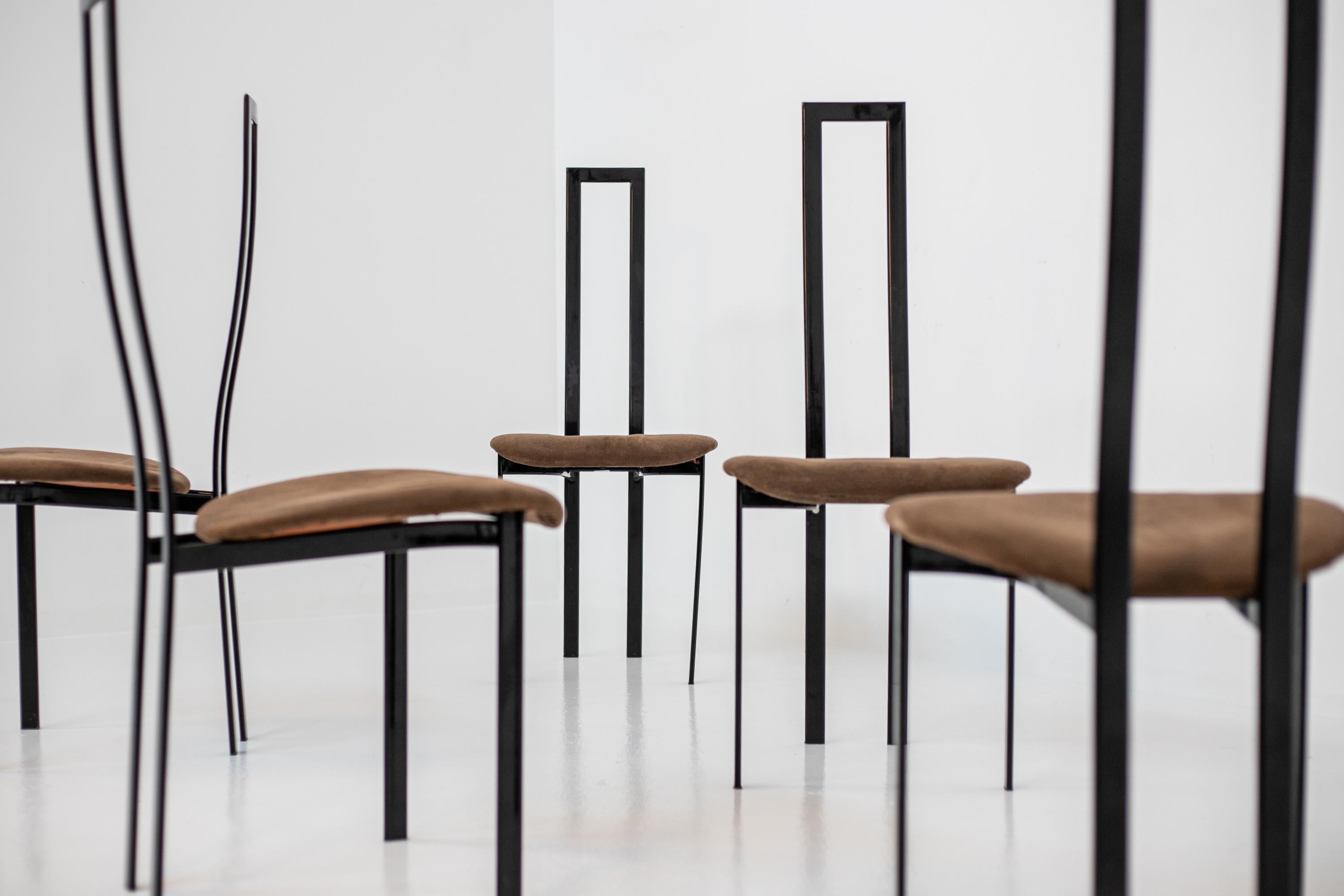 Set of 6 Postmodern Black Metal and Velluto Dining Chairs by Cattelan Italia In Good Condition In Milano, IT