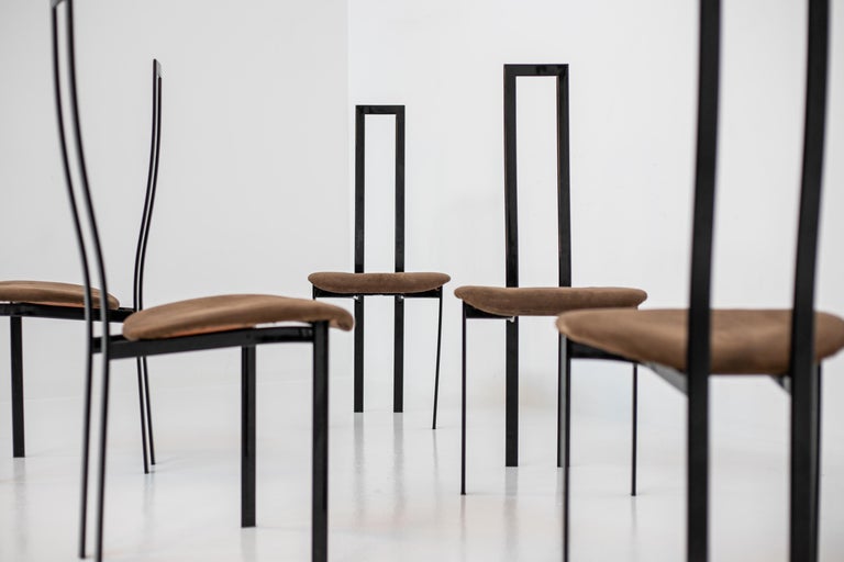 Set of 6 Postmodern Black Metal and Velluto Dining Chairs by Cattelan Italia For Sale 1