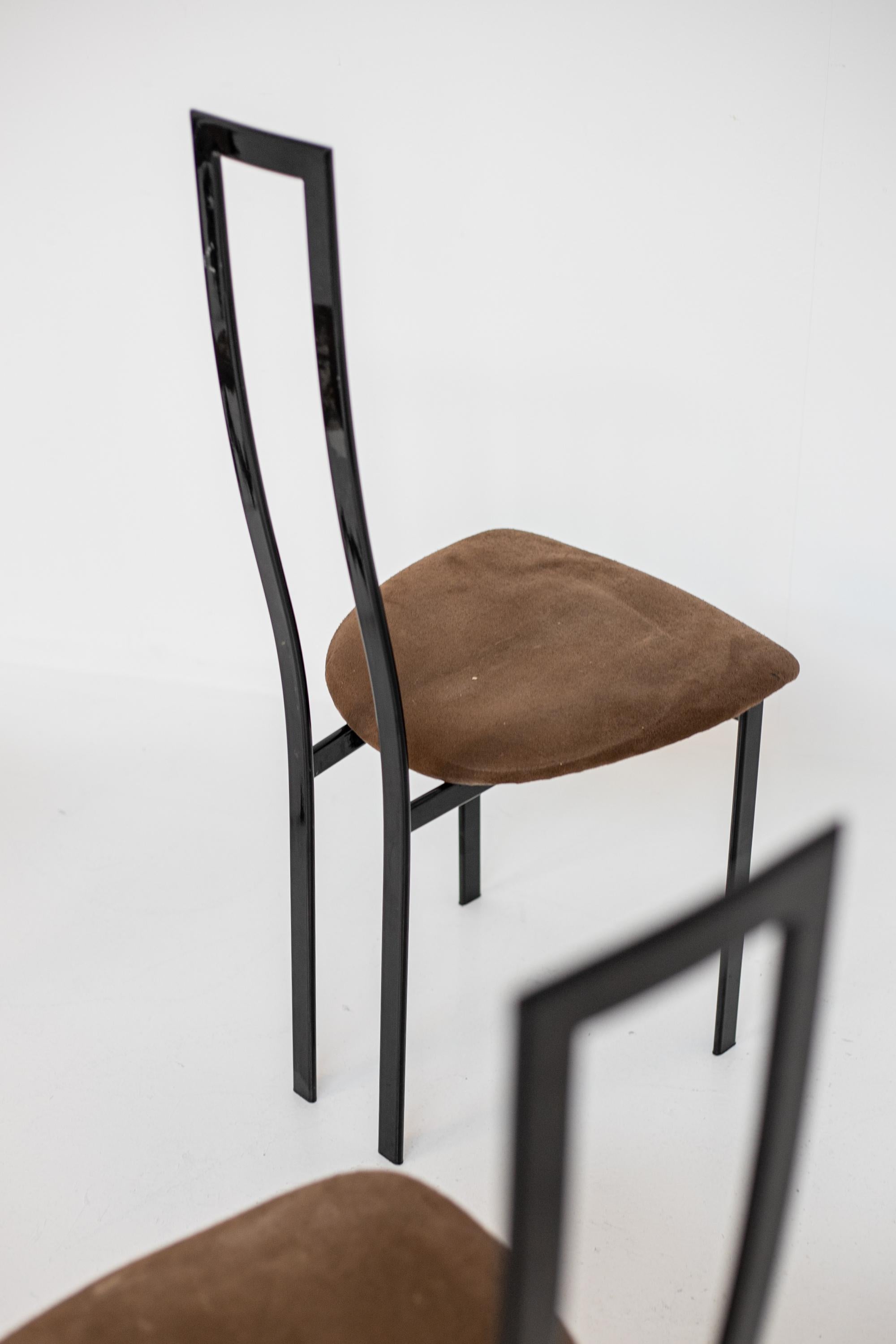 Late 20th Century Set of 6 Postmodern Black Metal and Velluto Dining Chairs by Cattelan Italia