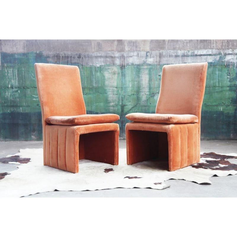 Set of 6, Postmodern Channel Back Velour Upholstered Dining Chairs In Good Condition For Sale In Basel, BS