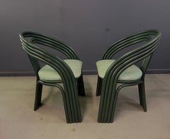 Set of 6 Postmodern Green Bent Rattan Dining Chair in the Style of Axel Enthoven