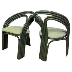 Set of 6 Postmodern Green Bent Rattan Dining Chair in the Style of Axel Enthoven
