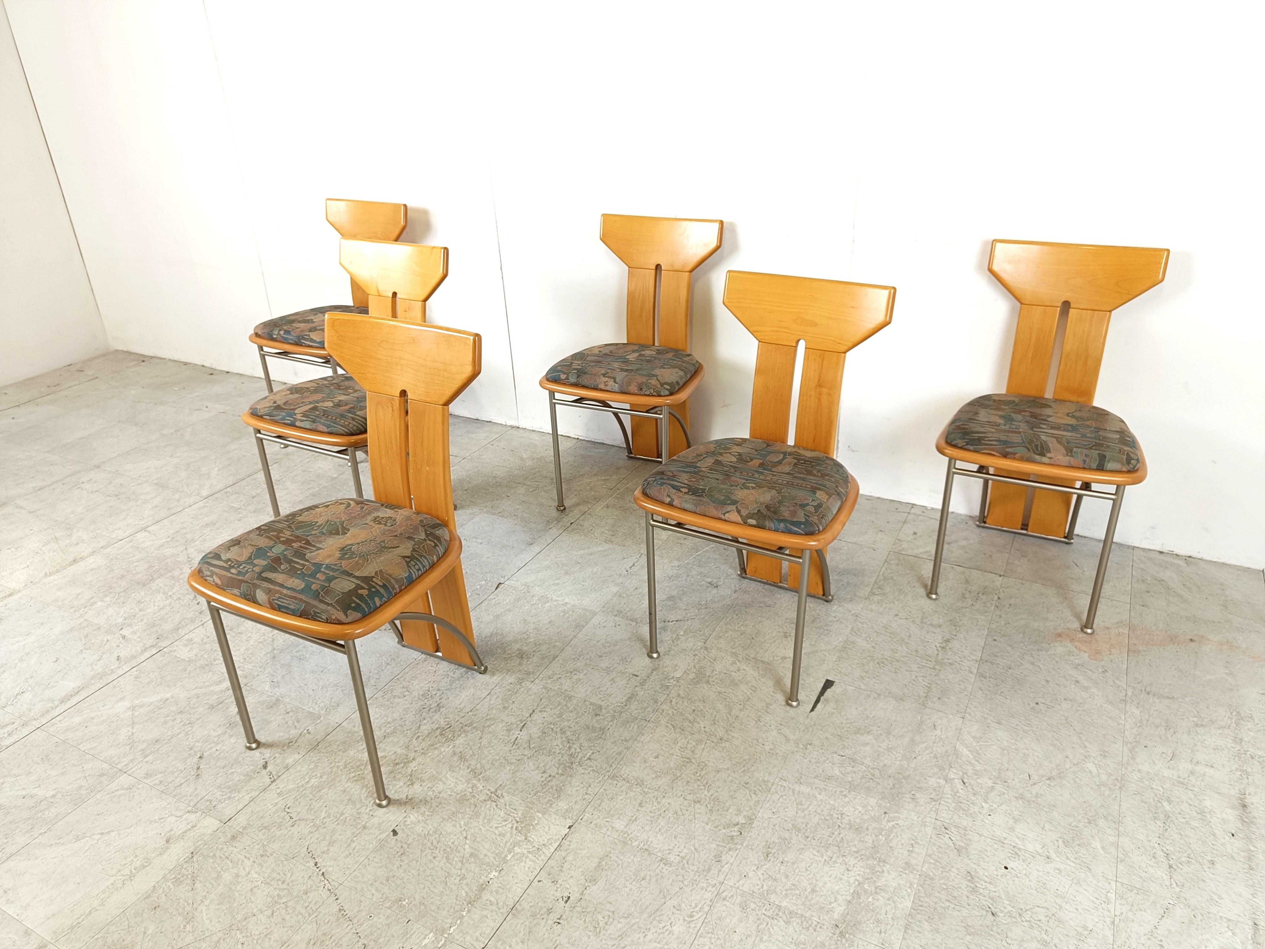 Late 20th Century Set of 6 postmodern italian dining chairs, 1980s For Sale