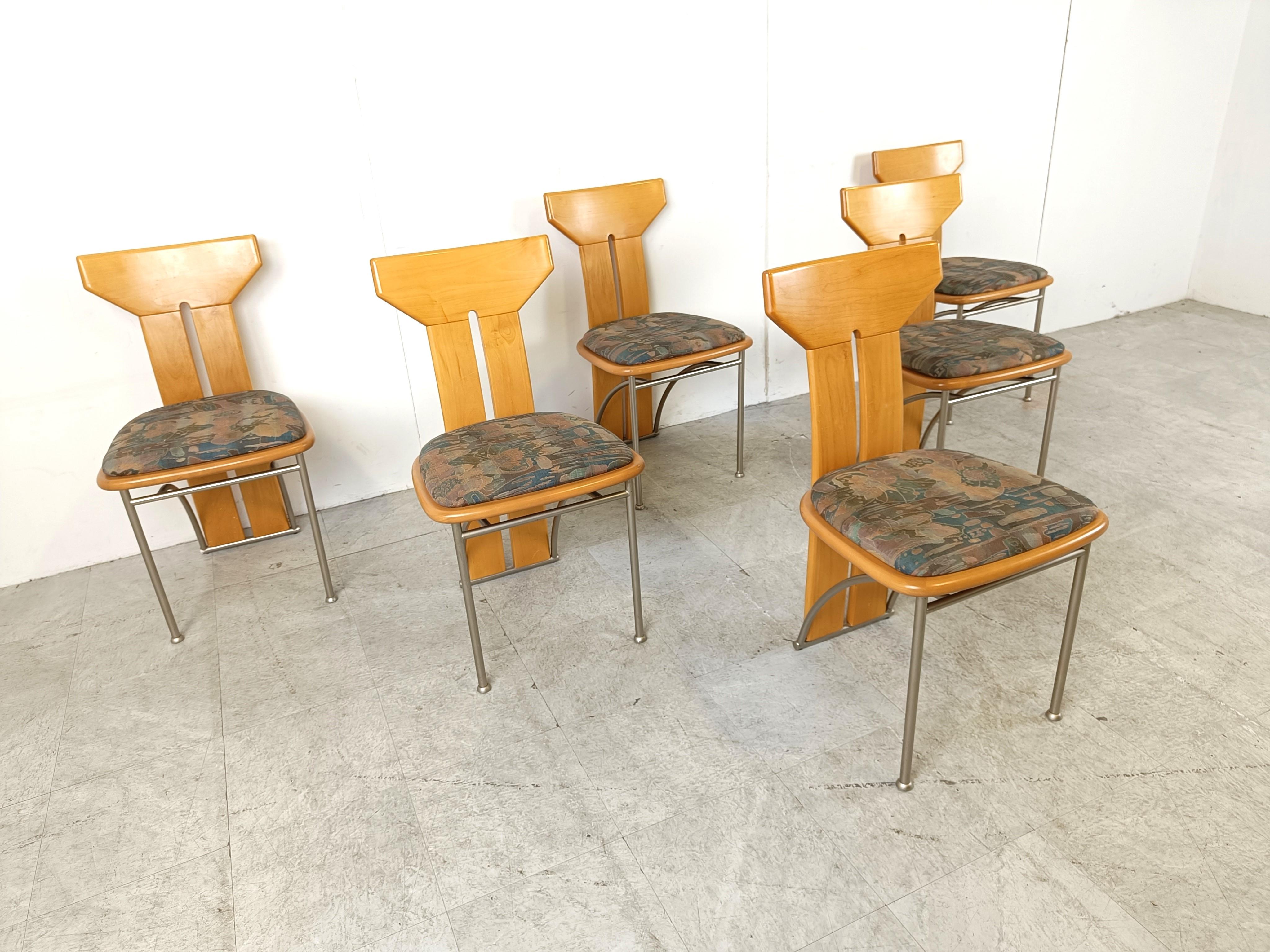 Metal Set of 6 postmodern italian dining chairs, 1980s For Sale