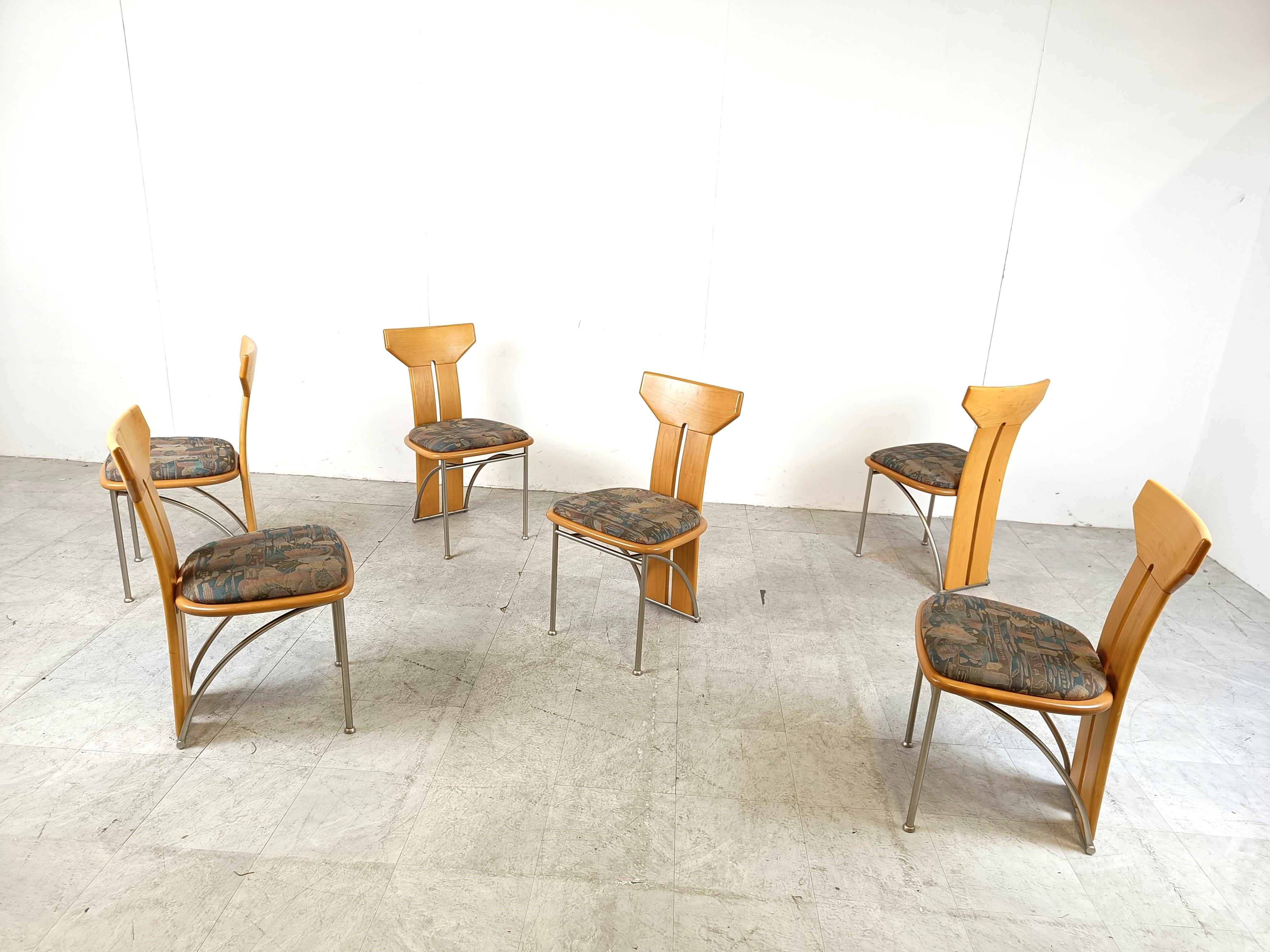 Set of 6 postmodern italian dining chairs, 1980s For Sale 1